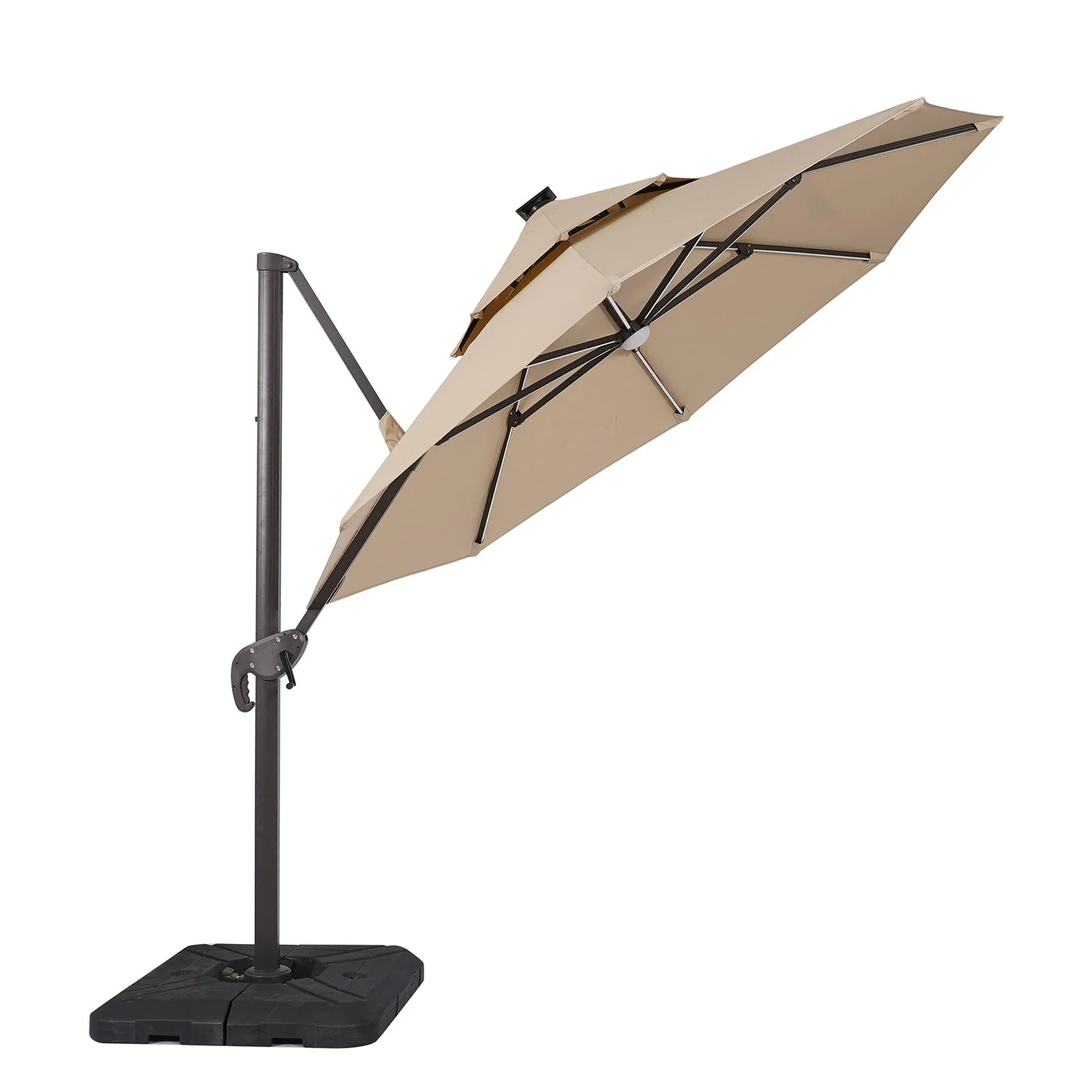 Fera Beige 10 Ft Round Umbrella w/ LED Bulb + 37" Large Base