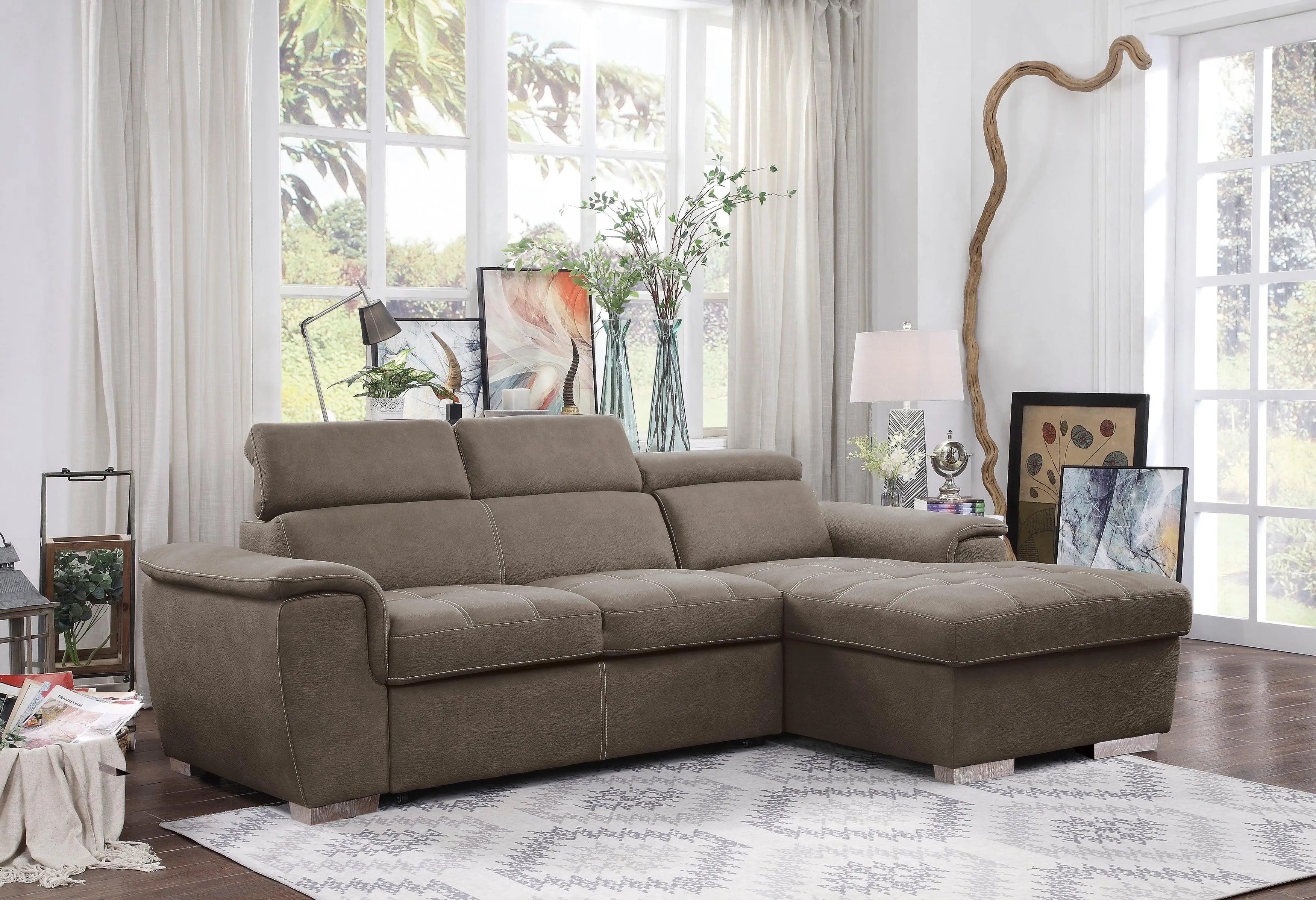 Ferriday Taupe Storage Sleeper Sectional - Image 16