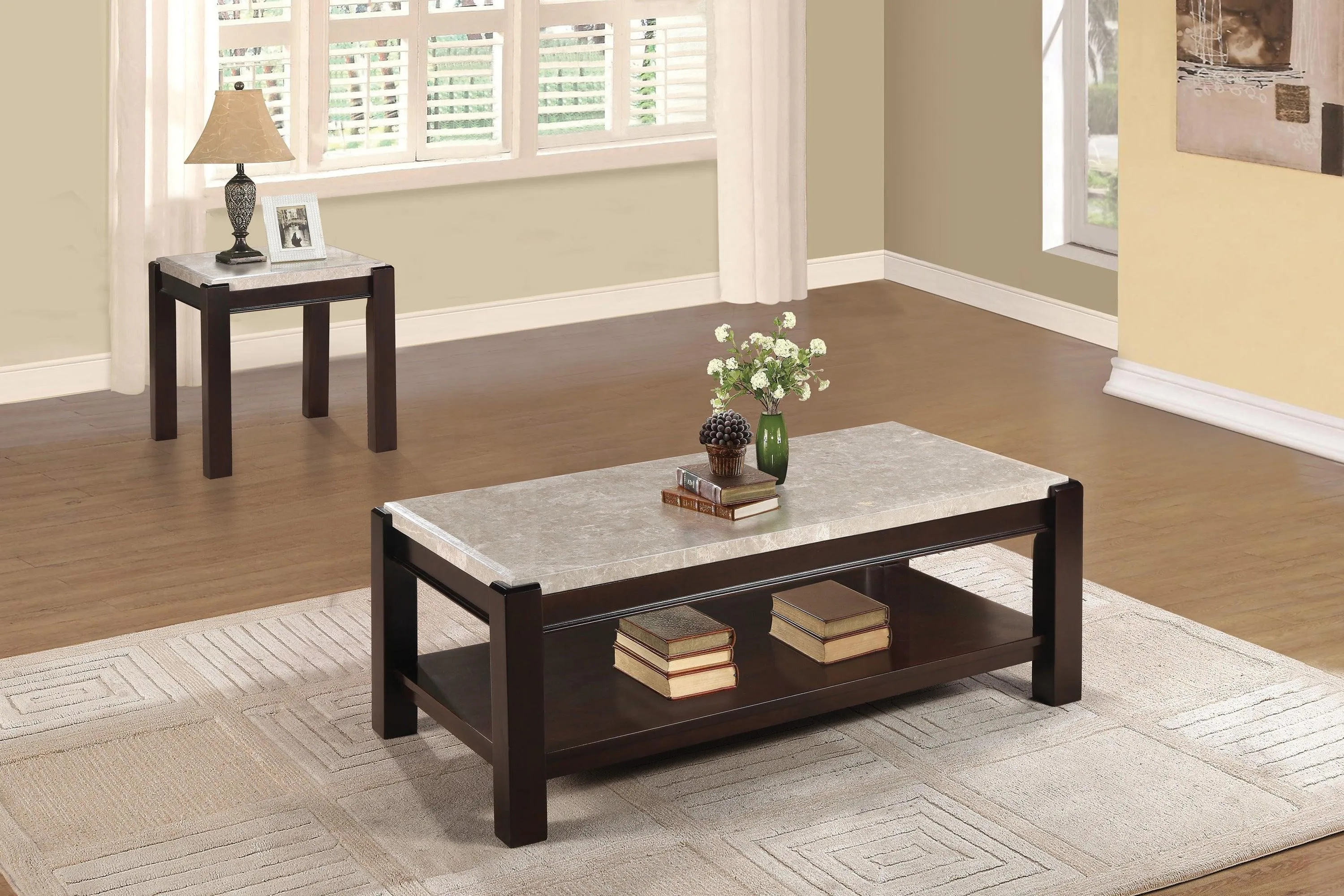 Festus Dark Cherry Marble-Top End Table - Image 2
