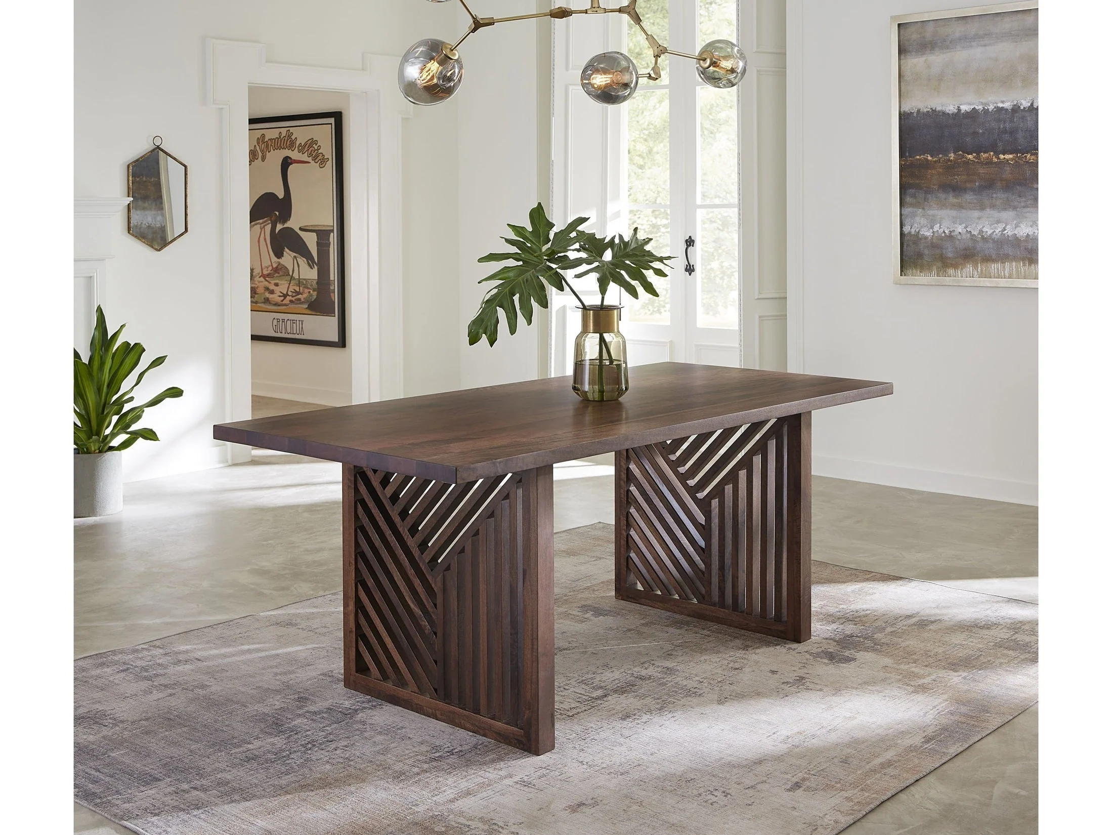 Fevano Solid Wood Rectangular Dining Table in Smoked Brown