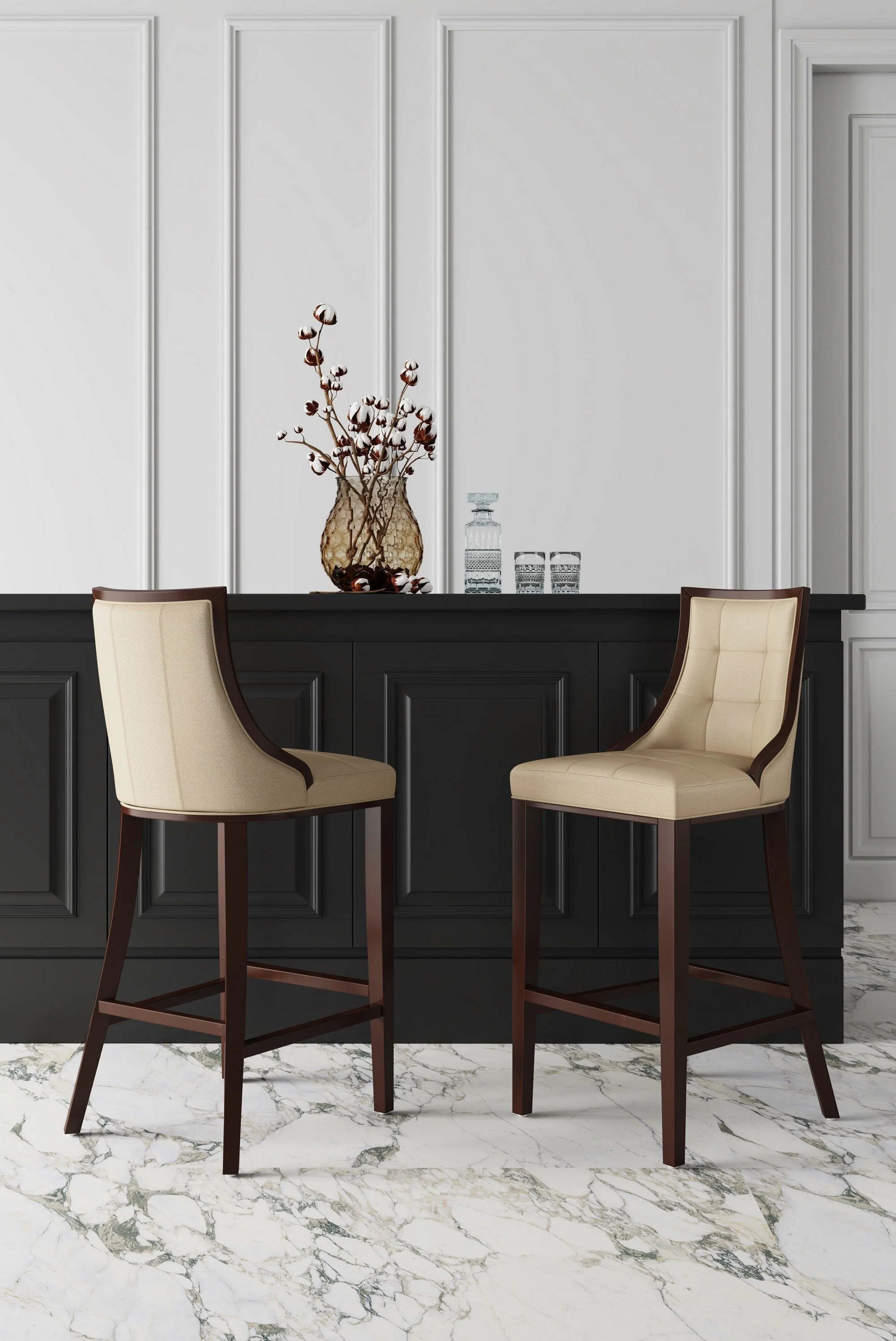 Fifth Ave Counter Stool in Cream and Dark Walnut (set of 3) - Image 2