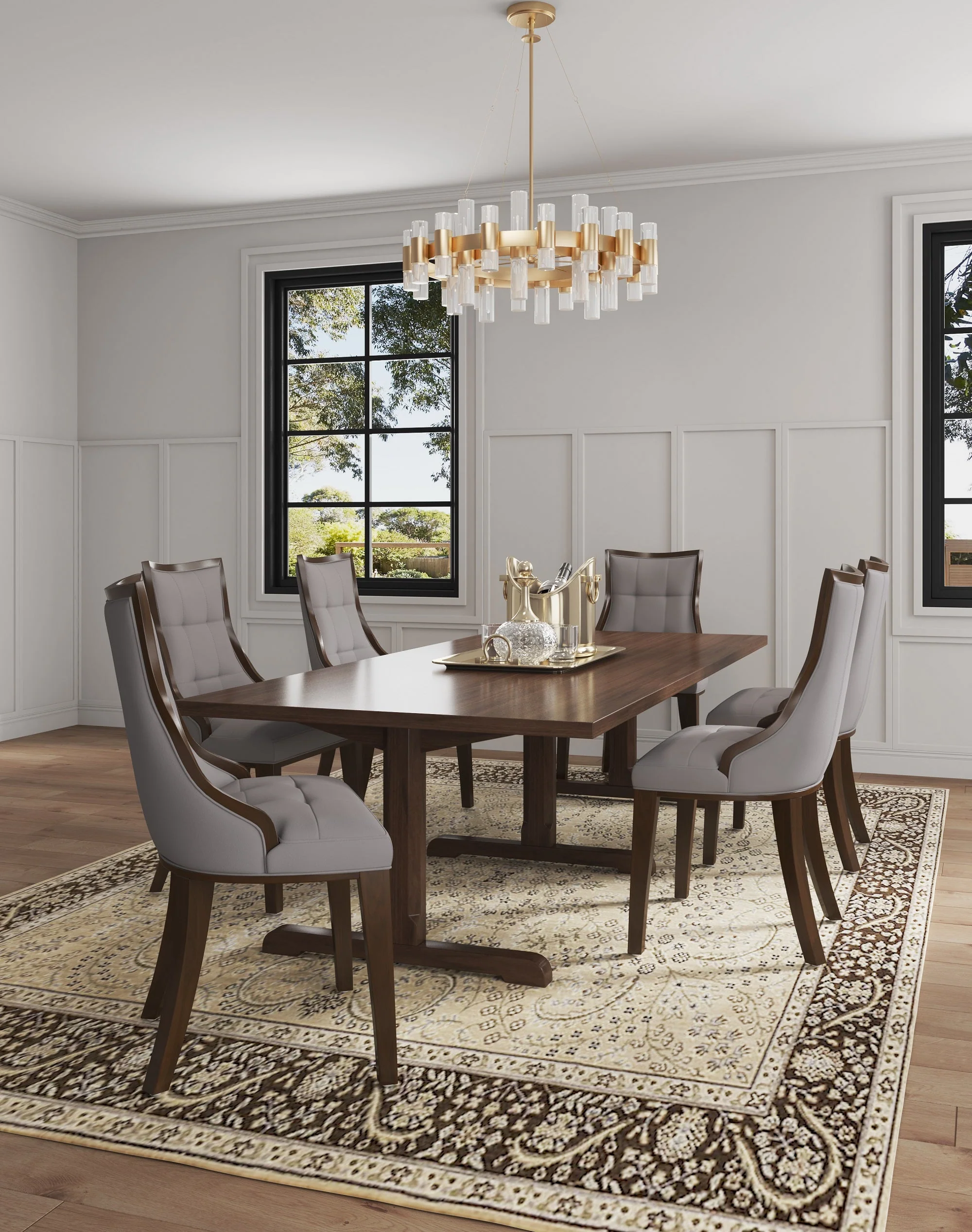Fifth Avenue Faux Leather Dining Chair in Grey and Walnut (set of 4) - Image 2