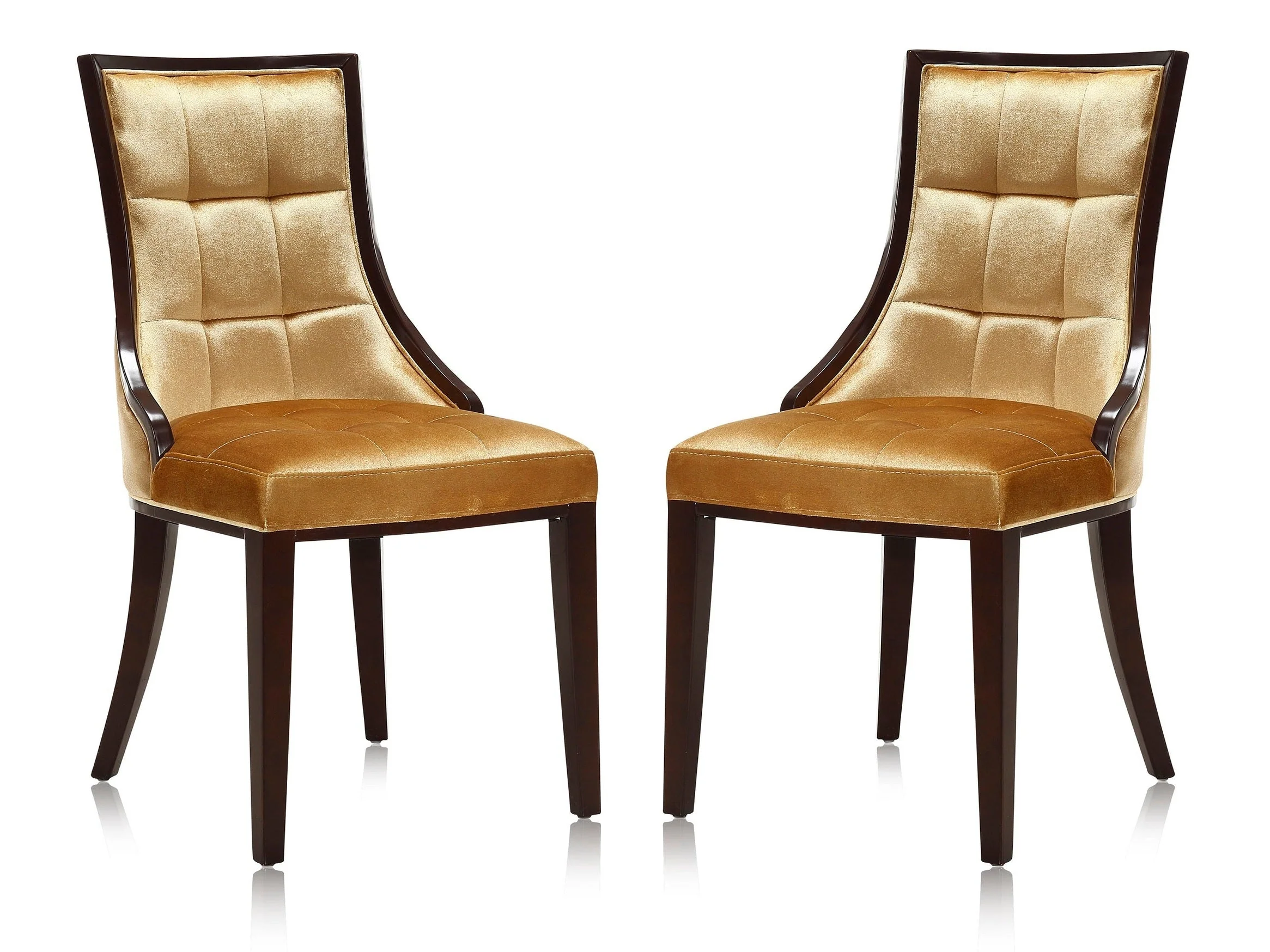 Fifth Avenue Velvet Dining Chair (Set of Two) in Antique Gold and Walnut