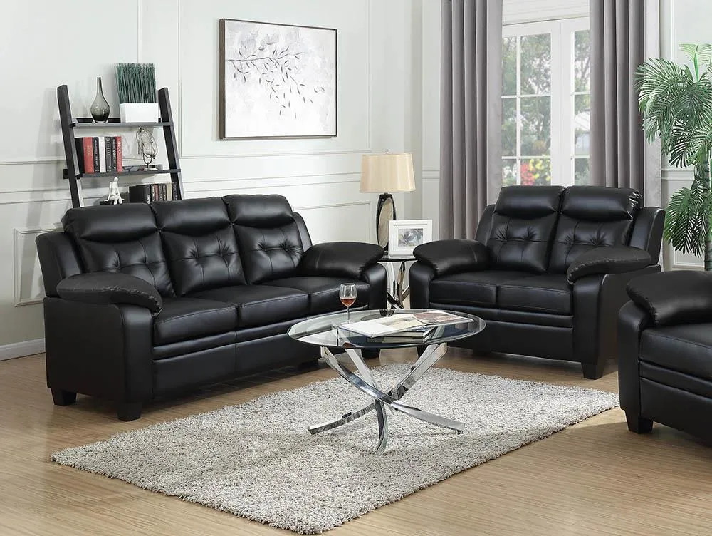 Finley Black Upholstered Padded Arm Tufted Living Room Set - Image 2