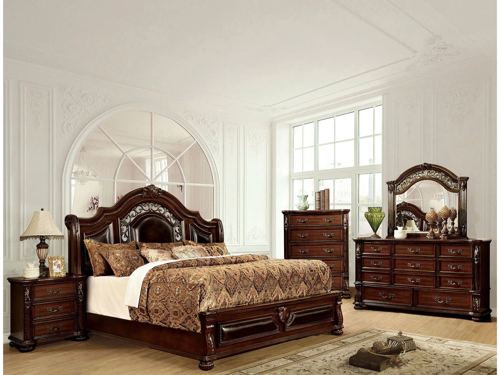 Flandreau Brown Cherry/Espresso 5-Piece Queen Bedroom Set