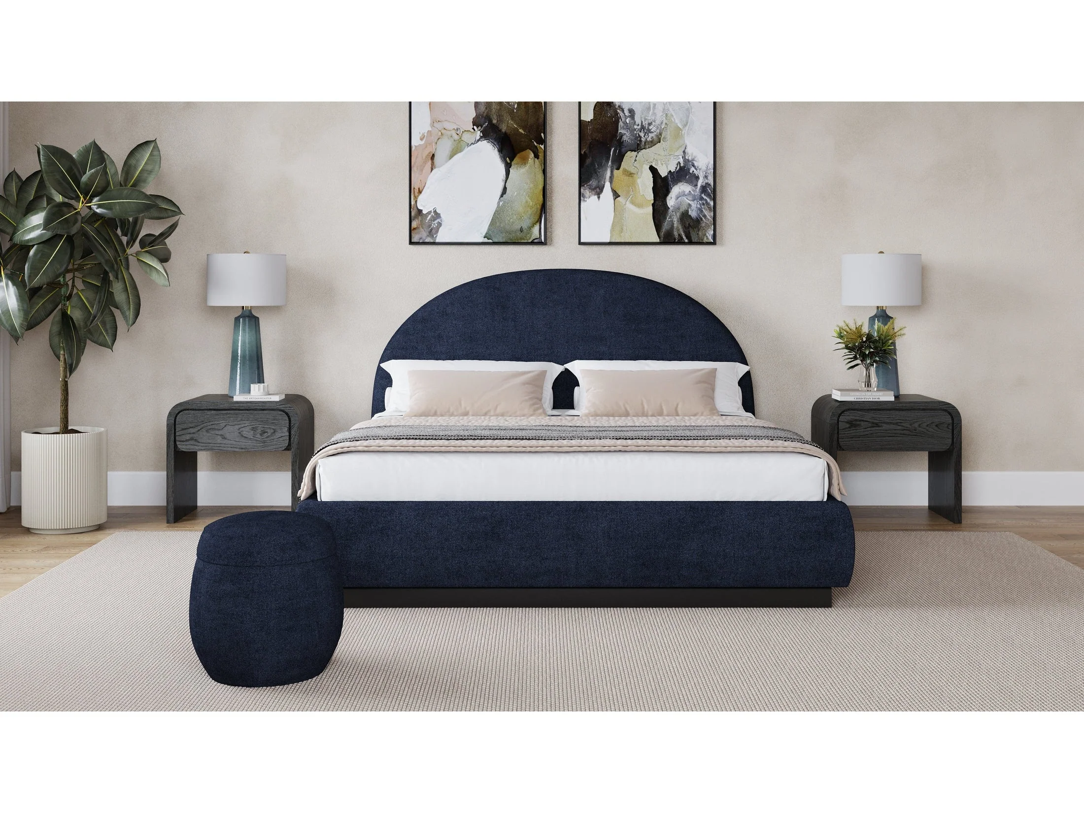 Flex Eastern King Upholstered Bed in Blue Jeans Chenille