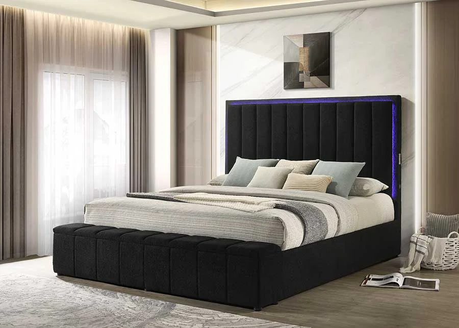 Florence Black Boucle LED King Platform Bed - Image 2