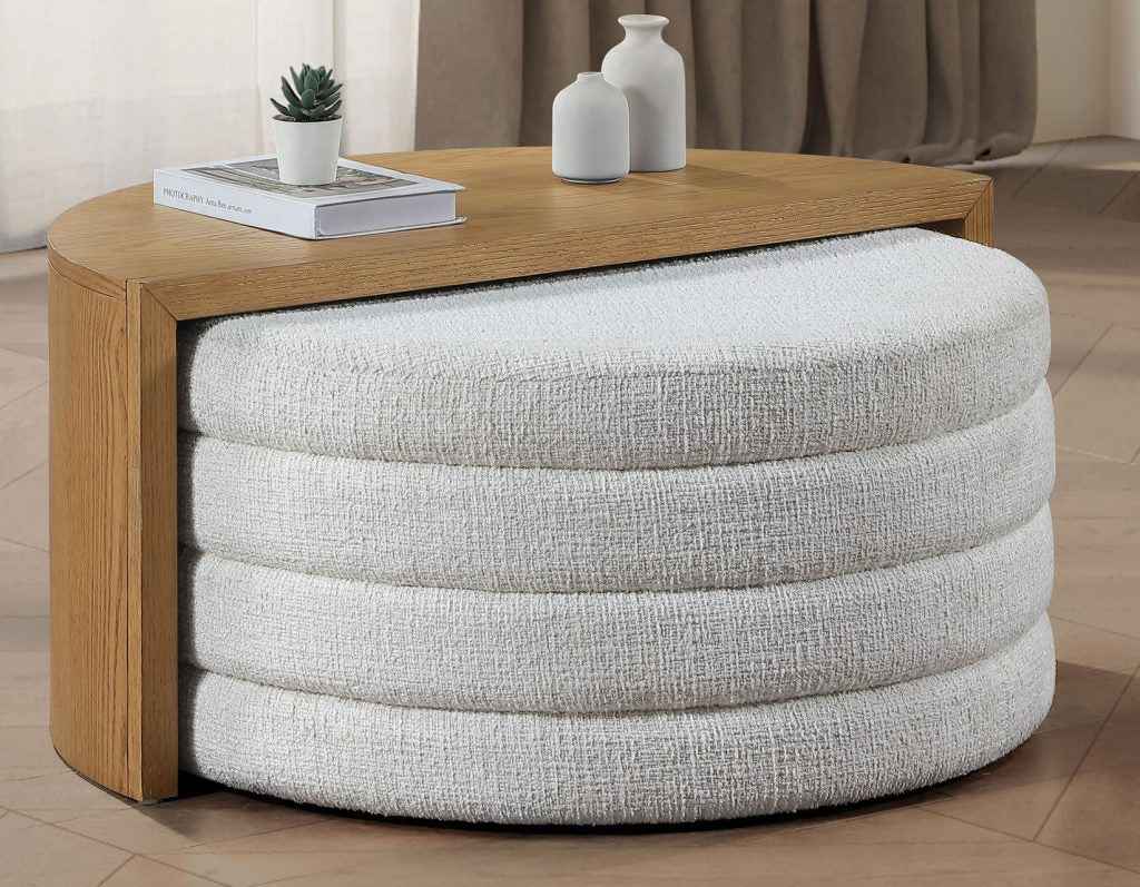 Florence Sand Nesting Cocktail Table with Castered Ottoman - Image 2