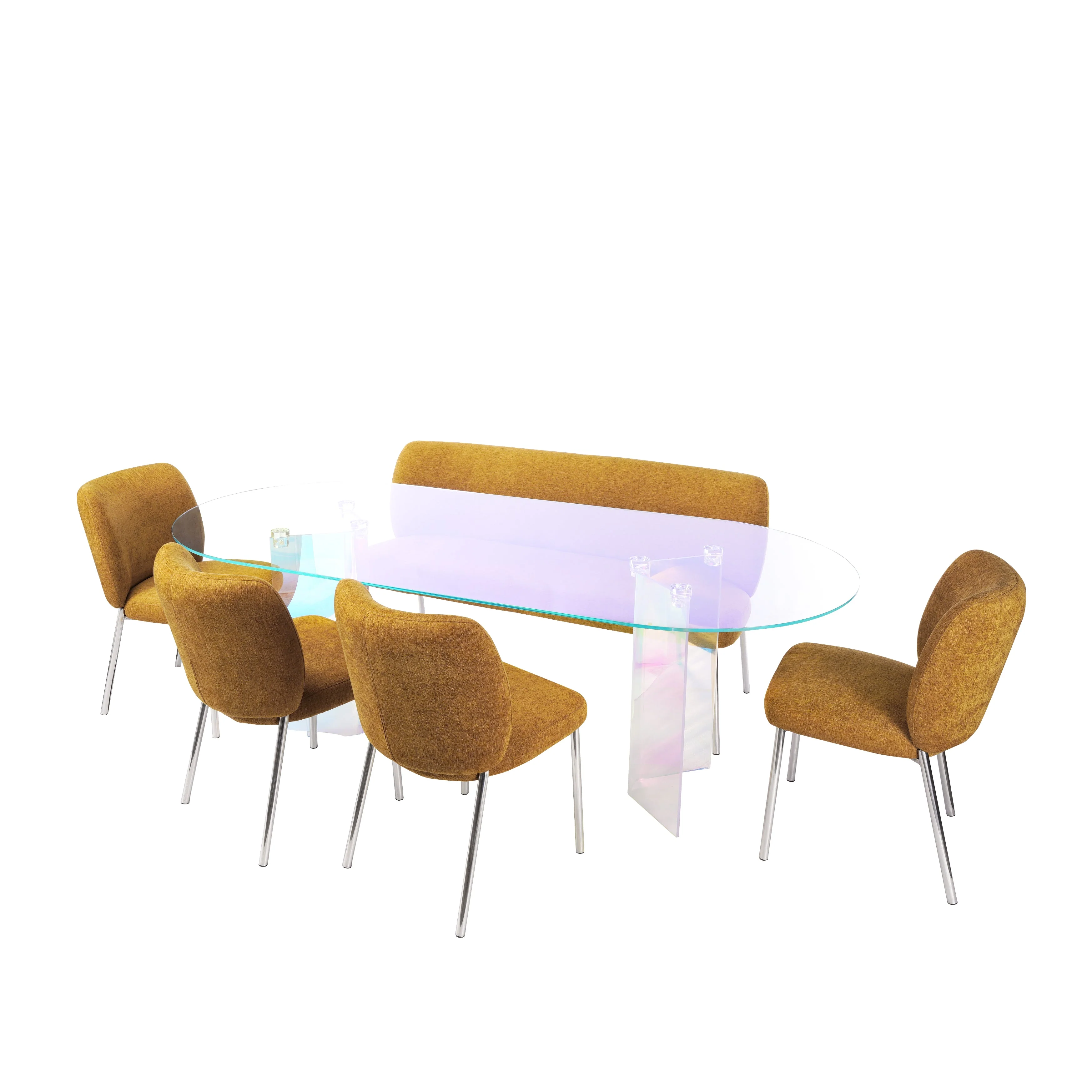 Fomo Chenille-upholstered Stainless Steel Base Settee in Pineapple - Image 4