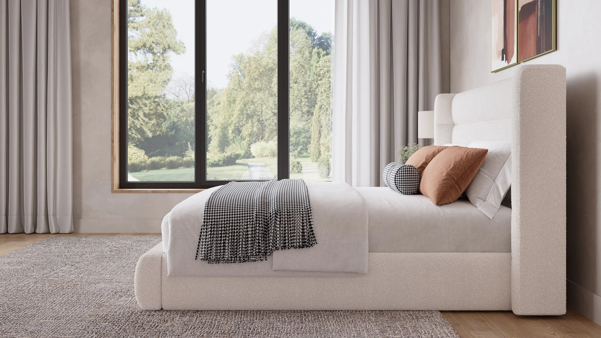 Formosa Frank Cottage Cheese King Wingback Upholstered Platform Bed - Image 4