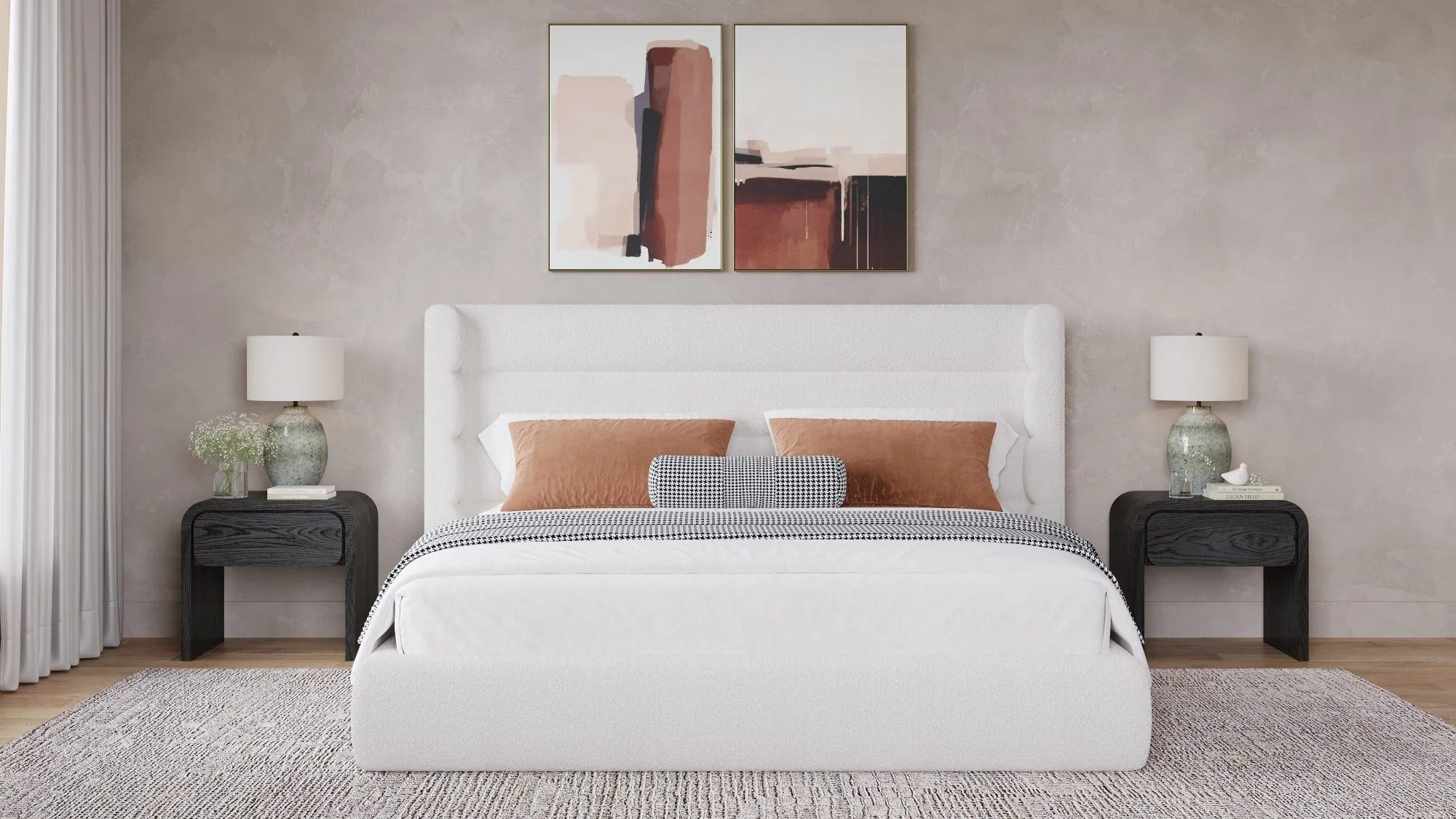 Formosa Frank Cottage Cheese Queen Wingback Upholstered Platform Bed - Image 3