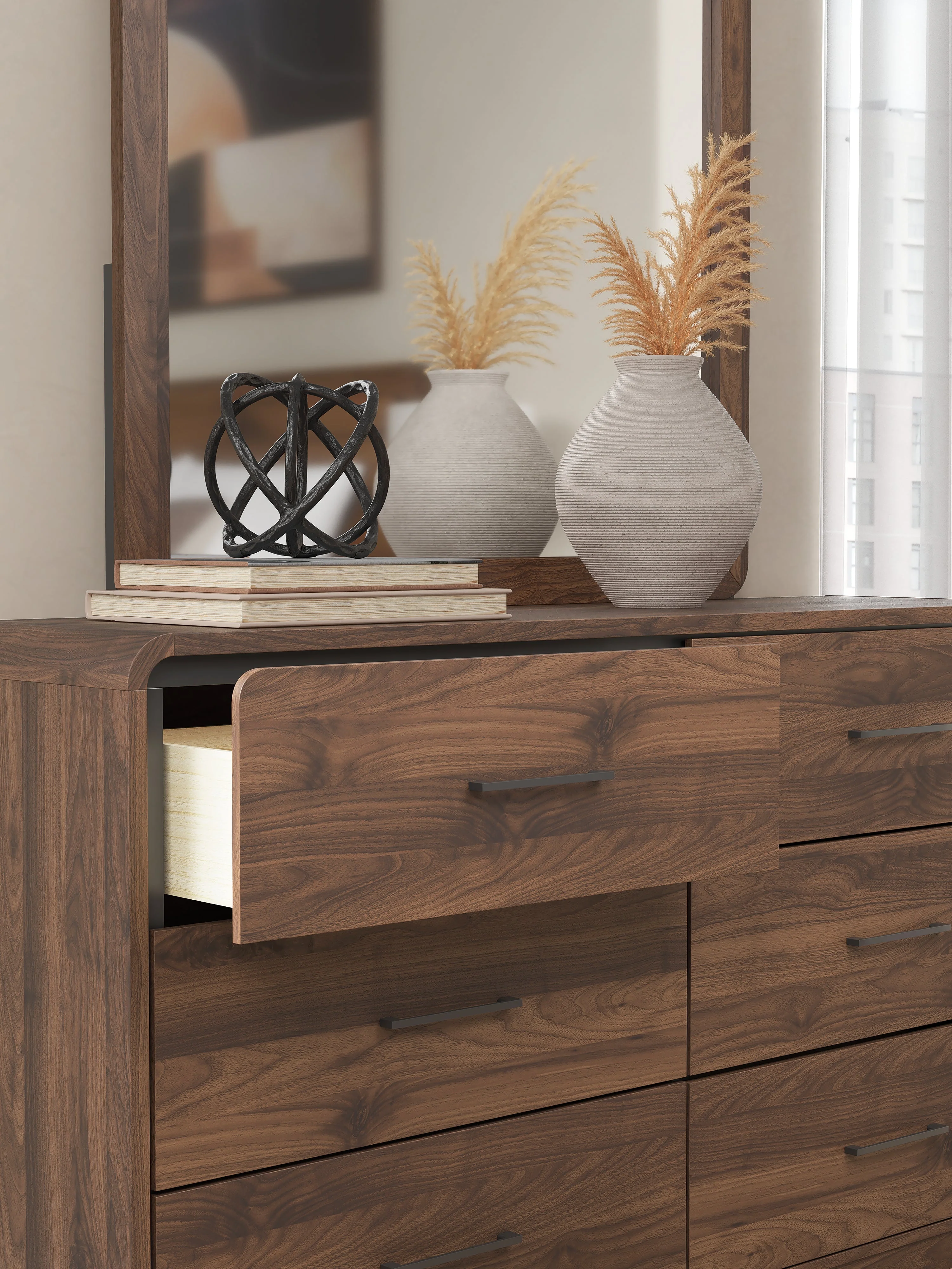 Fortlorn Walnut Brown King Panel Bed, Dresser and Nightstand - Image 26