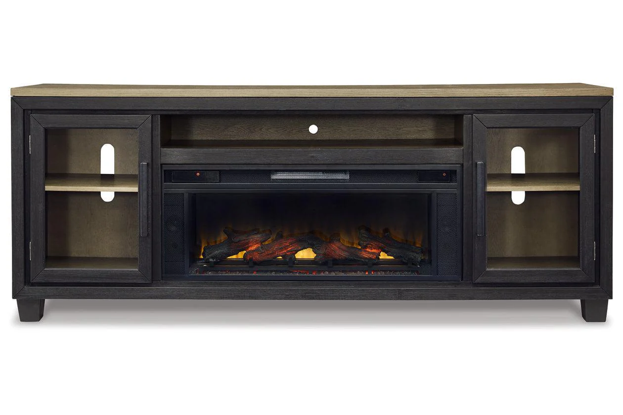 Foyland Black/Brown 83" TV Stand with Electric Fireplace - Image 3