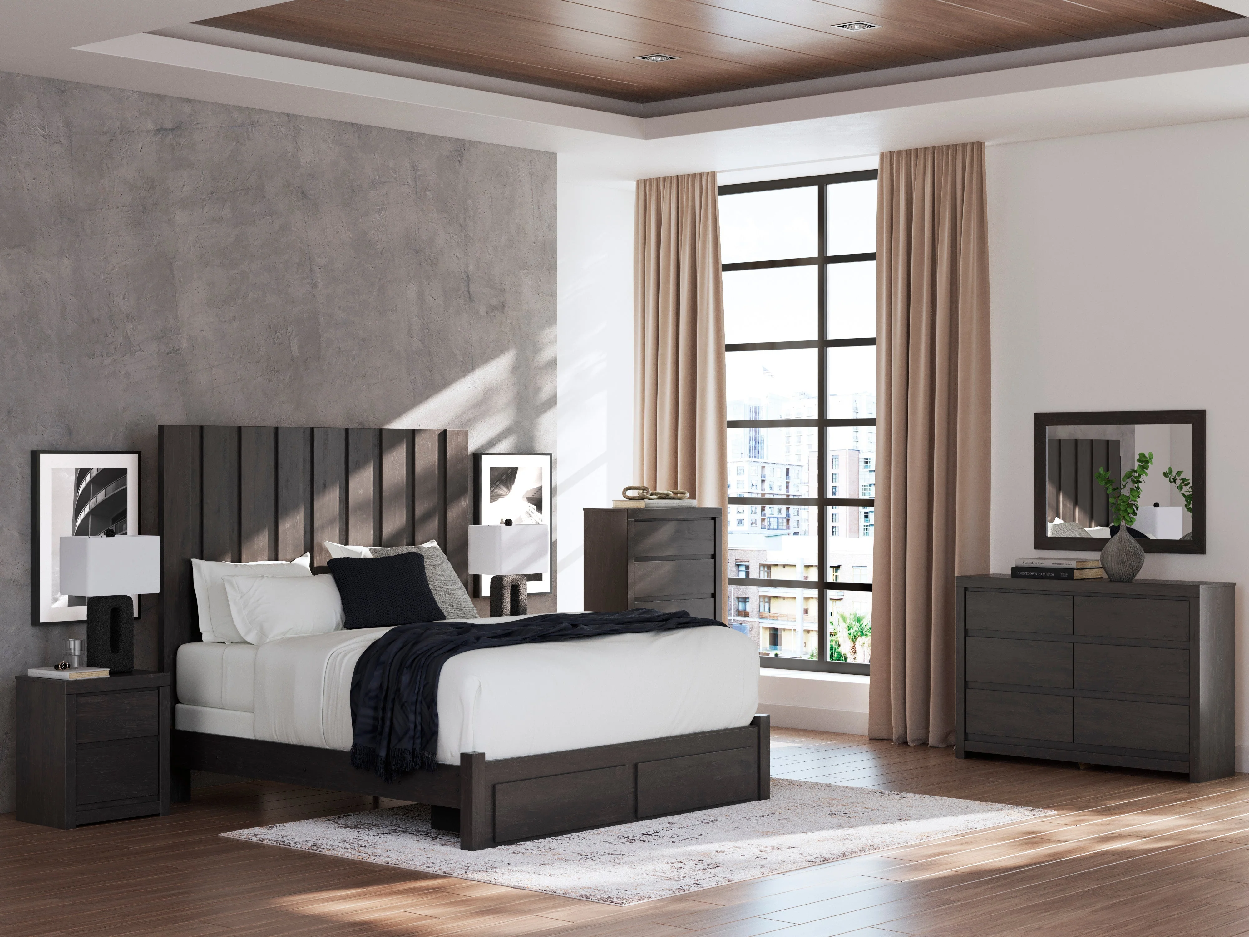 Fraluna Charcoal Storage Panel Bedroom Set with 2 Footboard Drawers