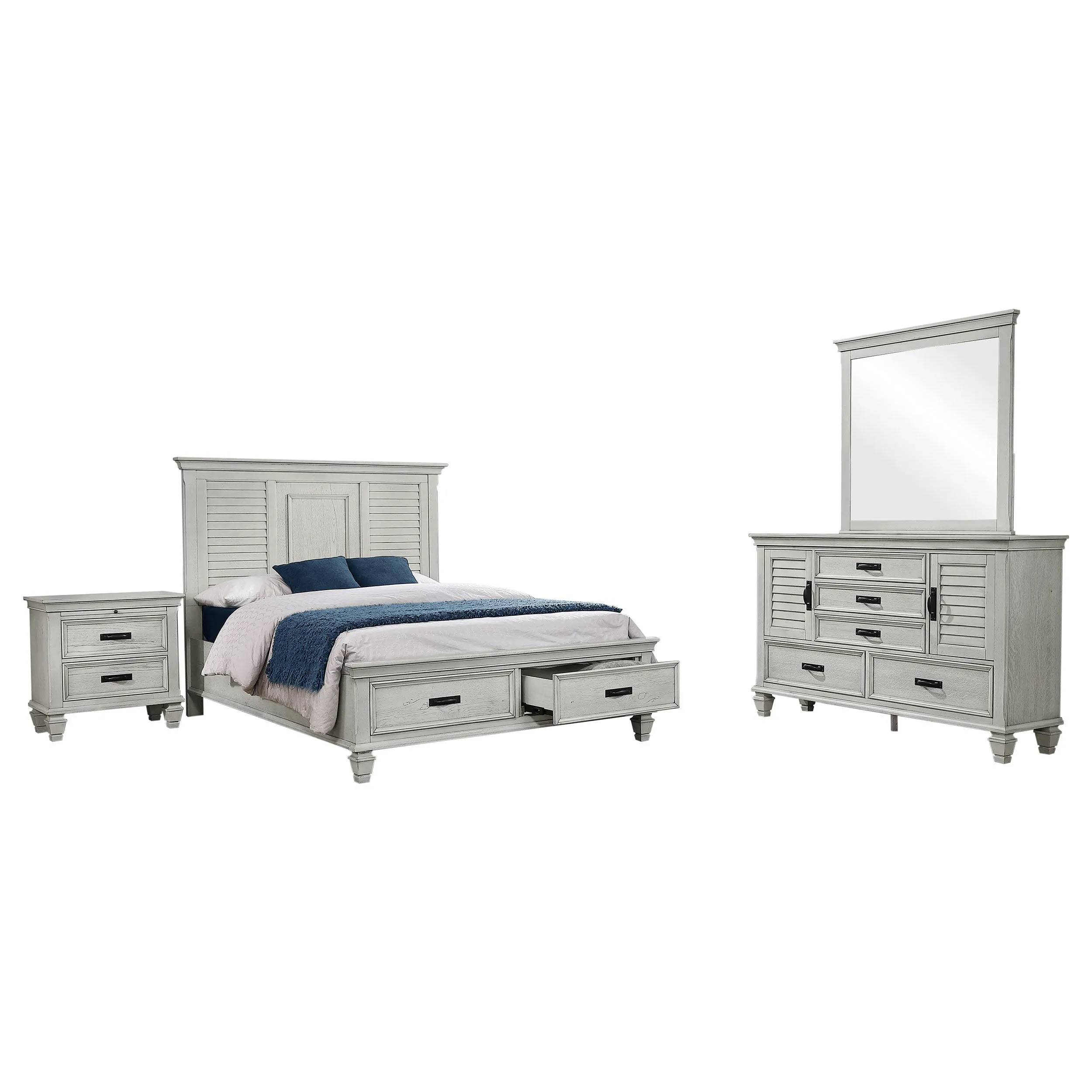 Franco Antique White 4-Piece Queen Storage Bedroom Set - Image 2