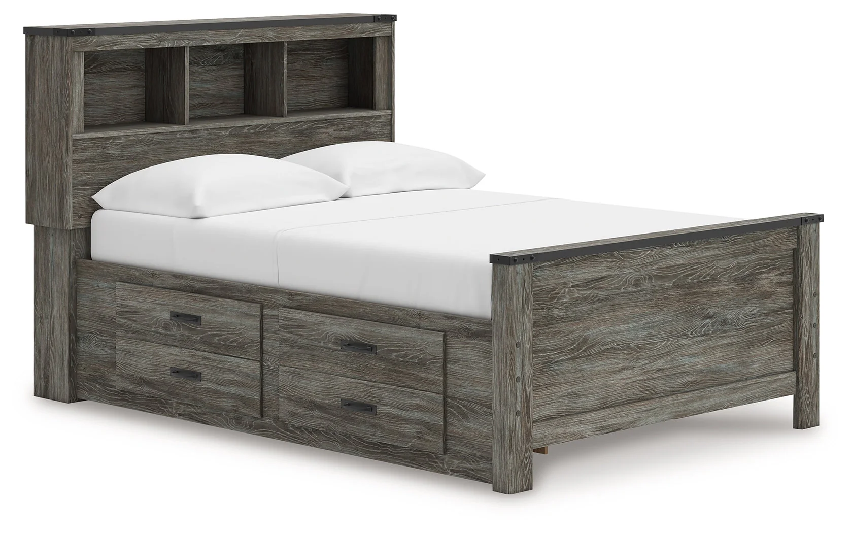 Frandern Gray Full Bookcase Storage Platform Bed with 2 Drawers