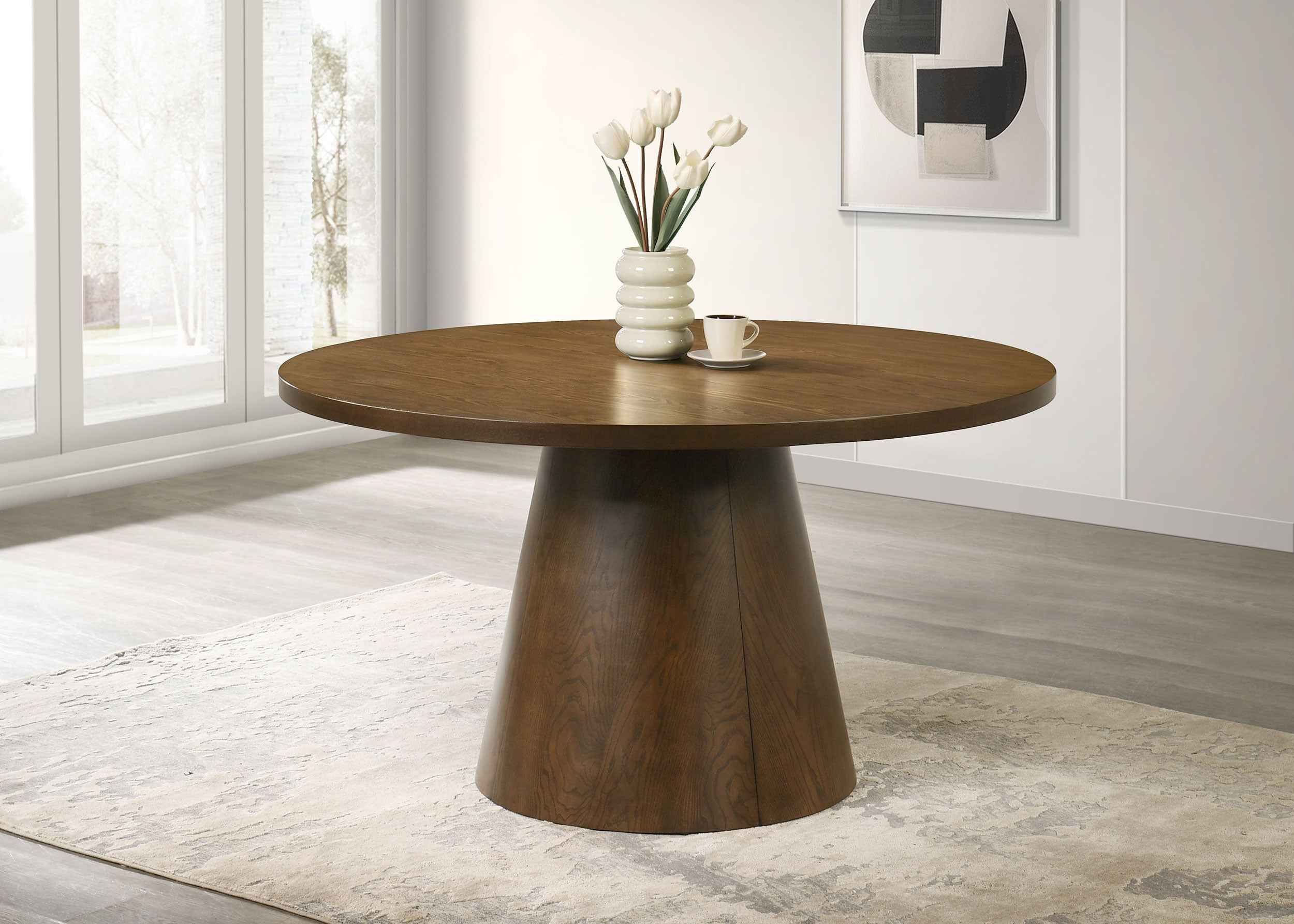 Franklin Dark Brown 54-inch Round Wood Pedestal Base Dining Table