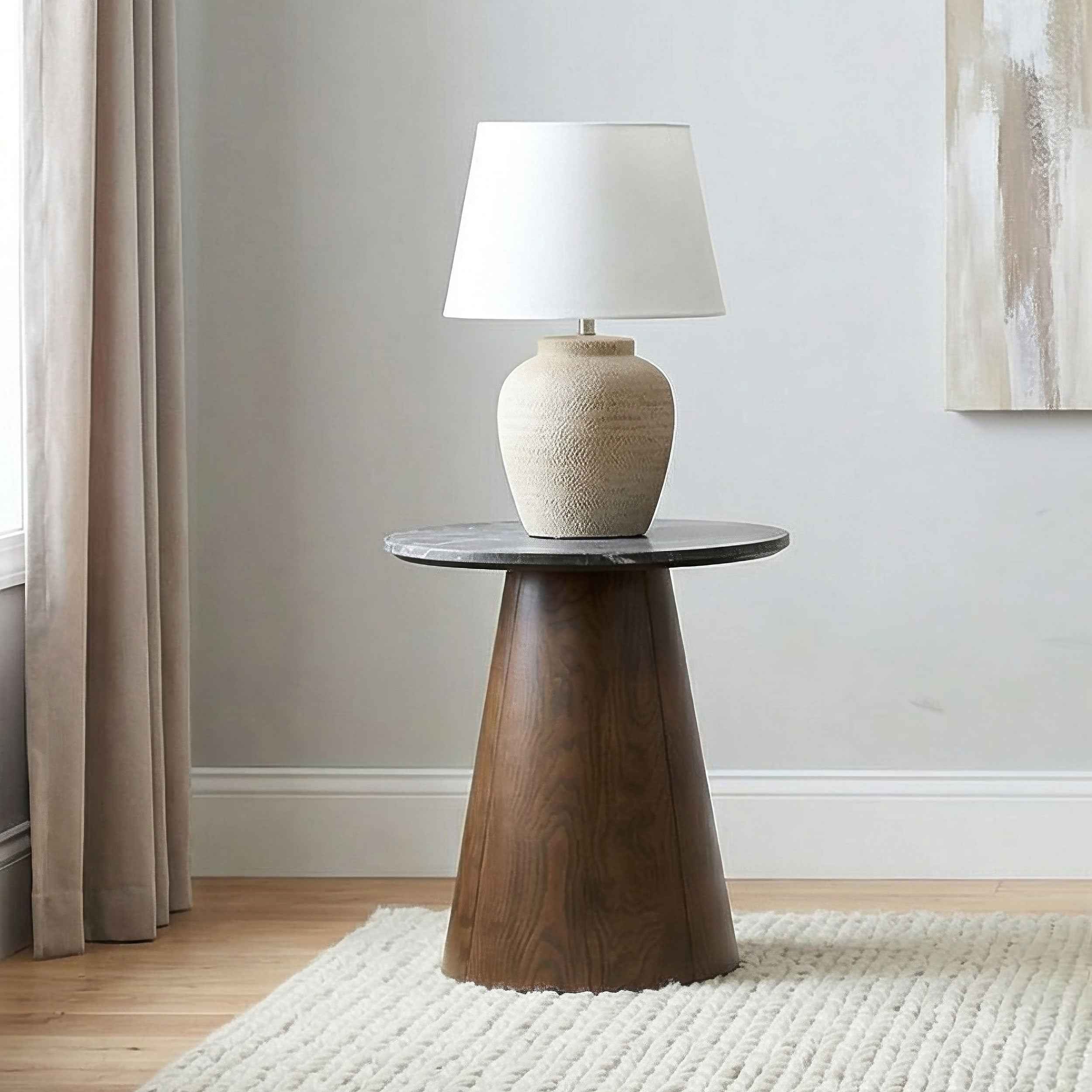 Franklin Grey/Dark Brown Round Wood Pedestal Side End Table