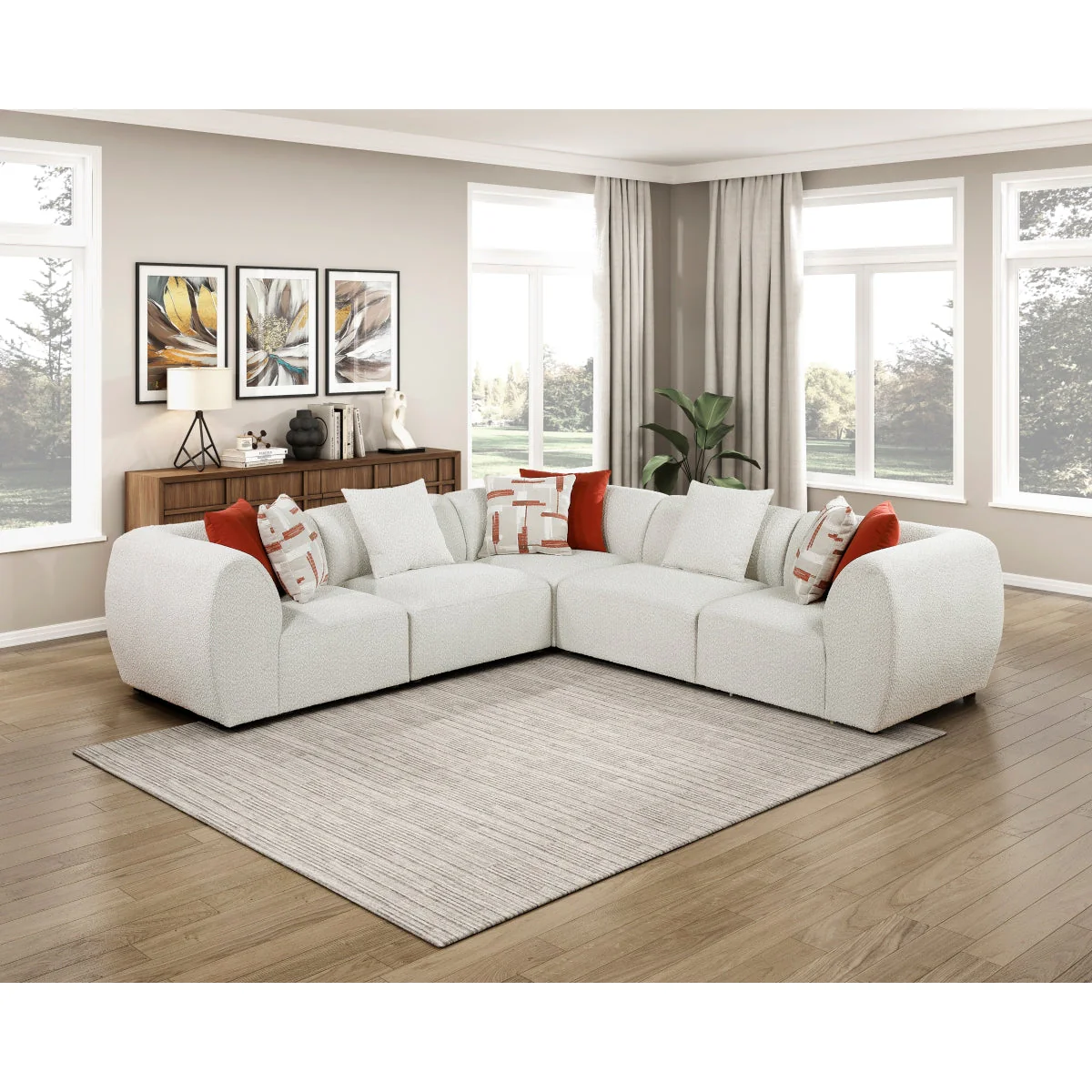 Franz Beige Chenille 5-Piece Modular Sectional