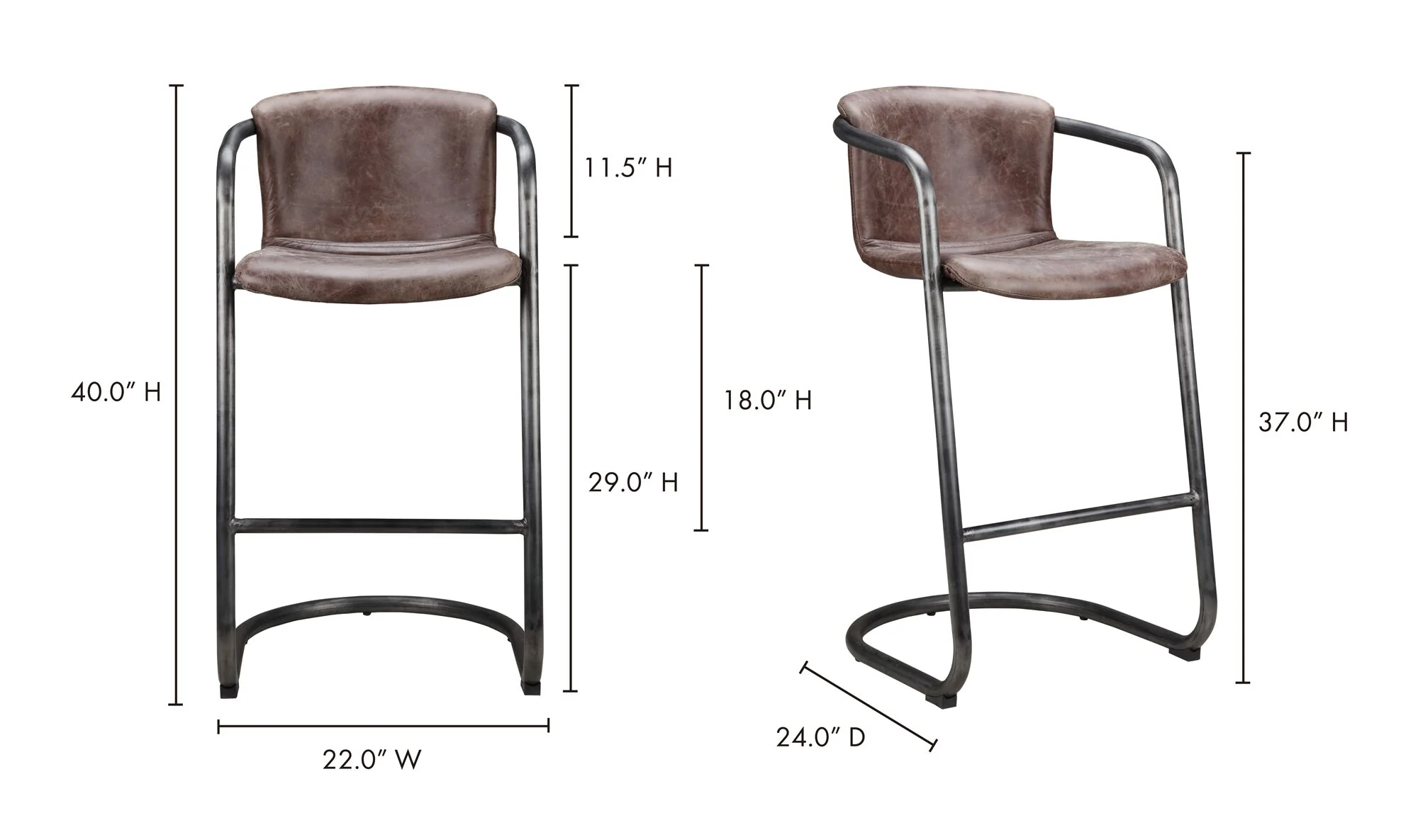 Freeman Barstool Grazed Brown Leather - Set Of Two - Image 7