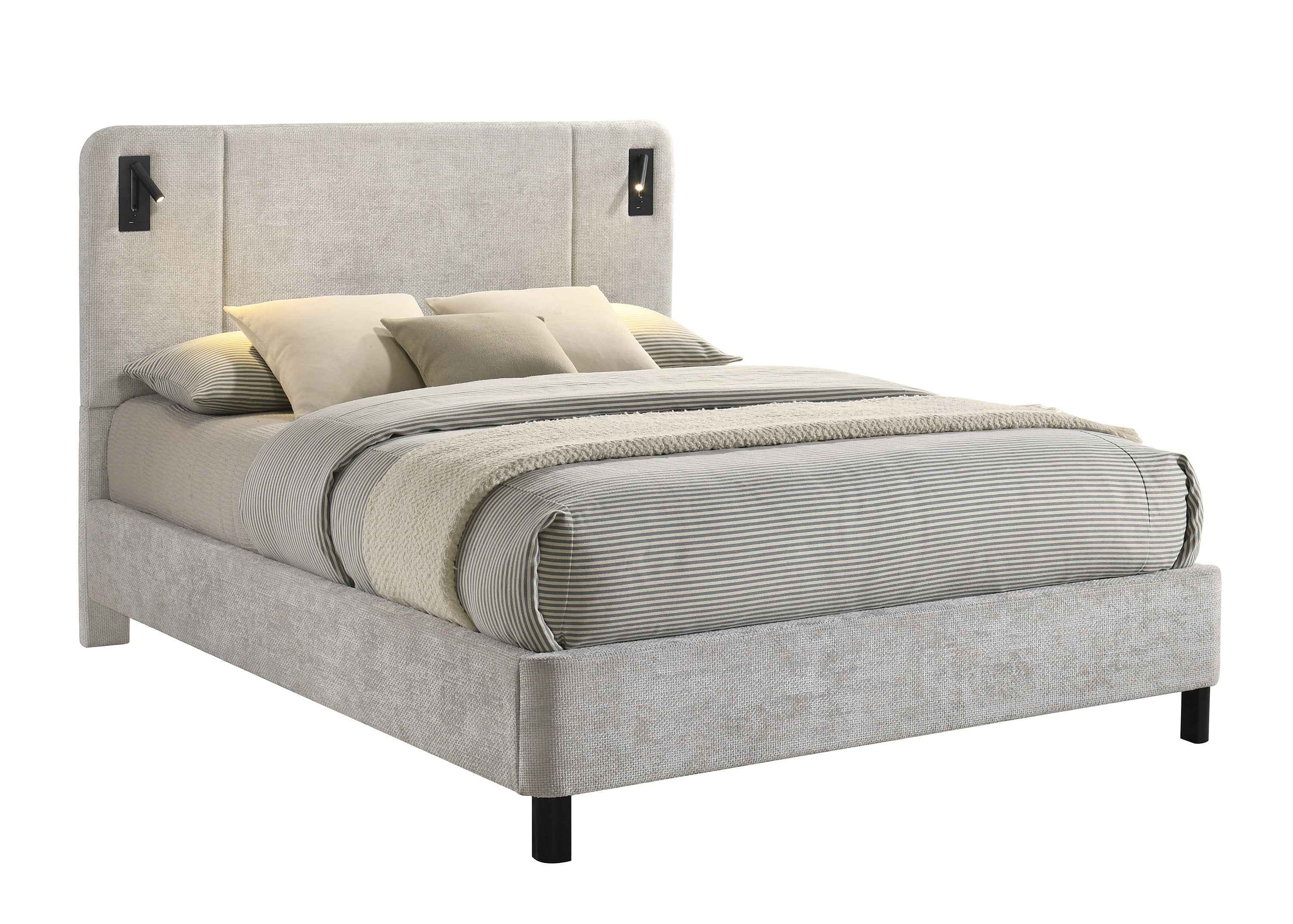 Freya Light Gray Queen Upholstered Bed