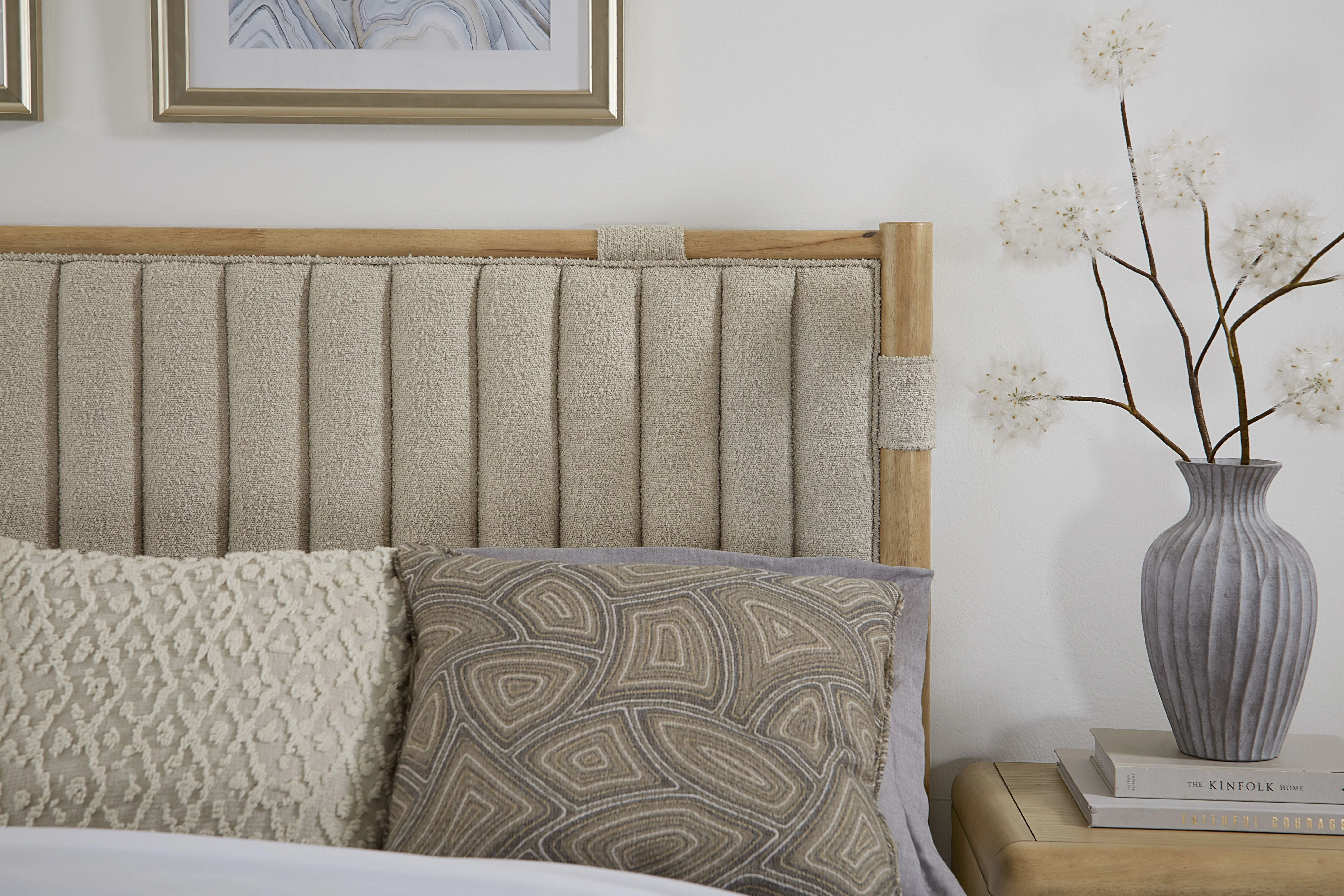 Furano California King Upholstered Panel Bed in Ginger and Brun Boucle - Image 2