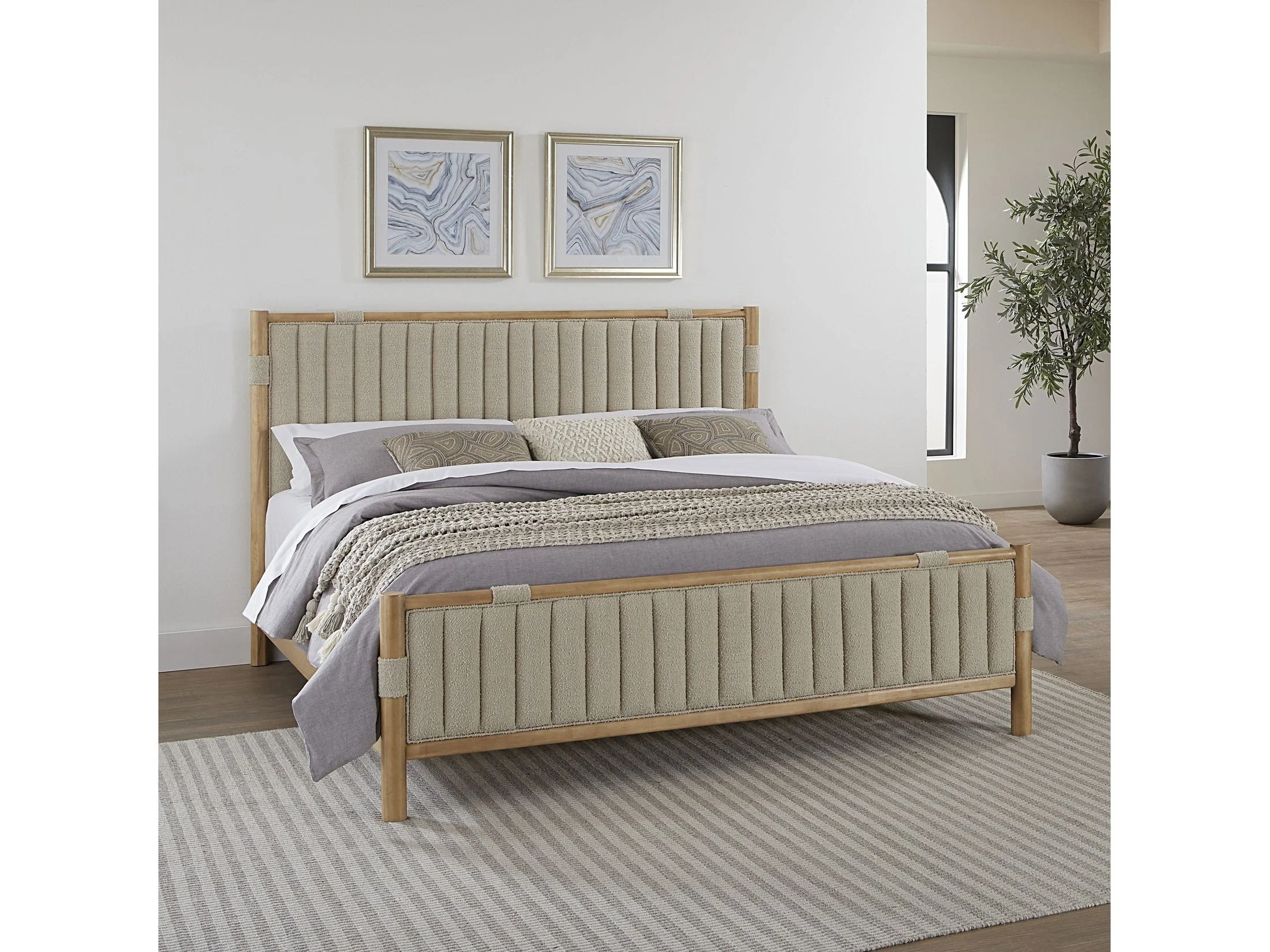 Furano Full Upholstered Panel Bed in Ginger and Brun Boucle