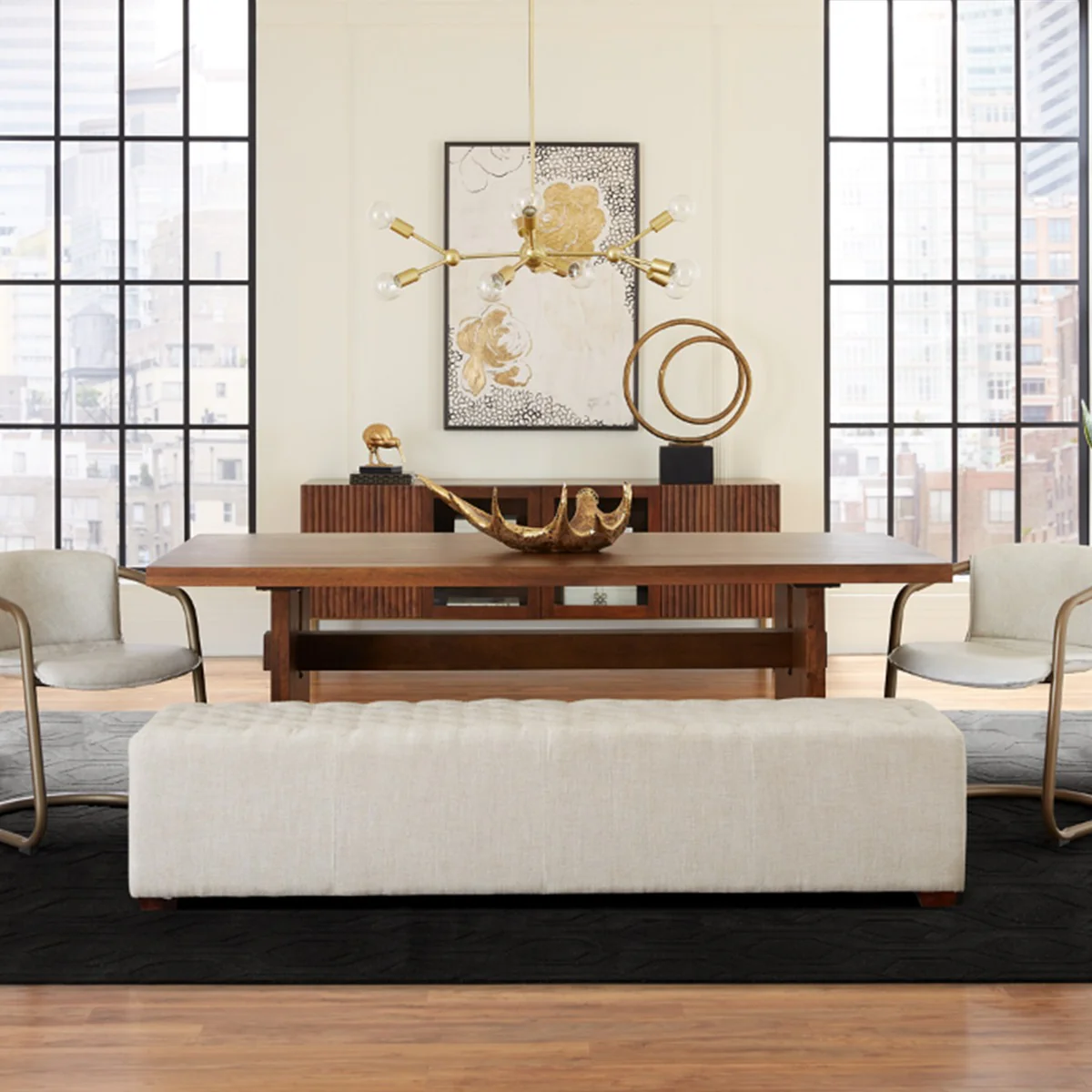 D'Orsay 79" Upholstered Bench in Beige Linen