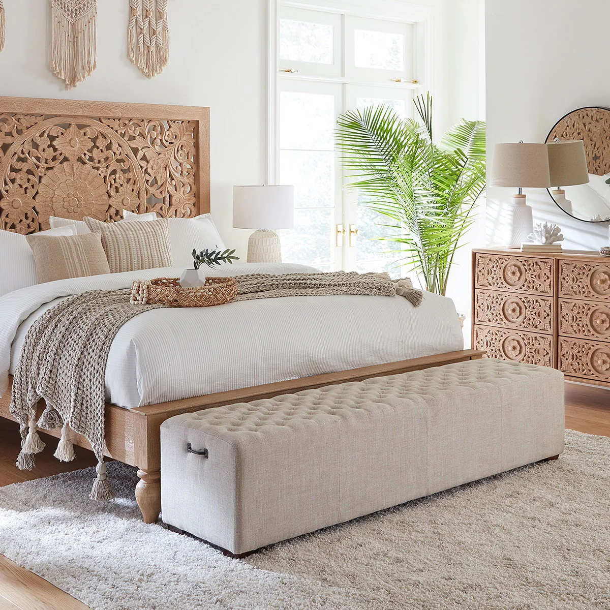 D'Orsay 79" Upholstered Bench in Beige Linen - Image 4