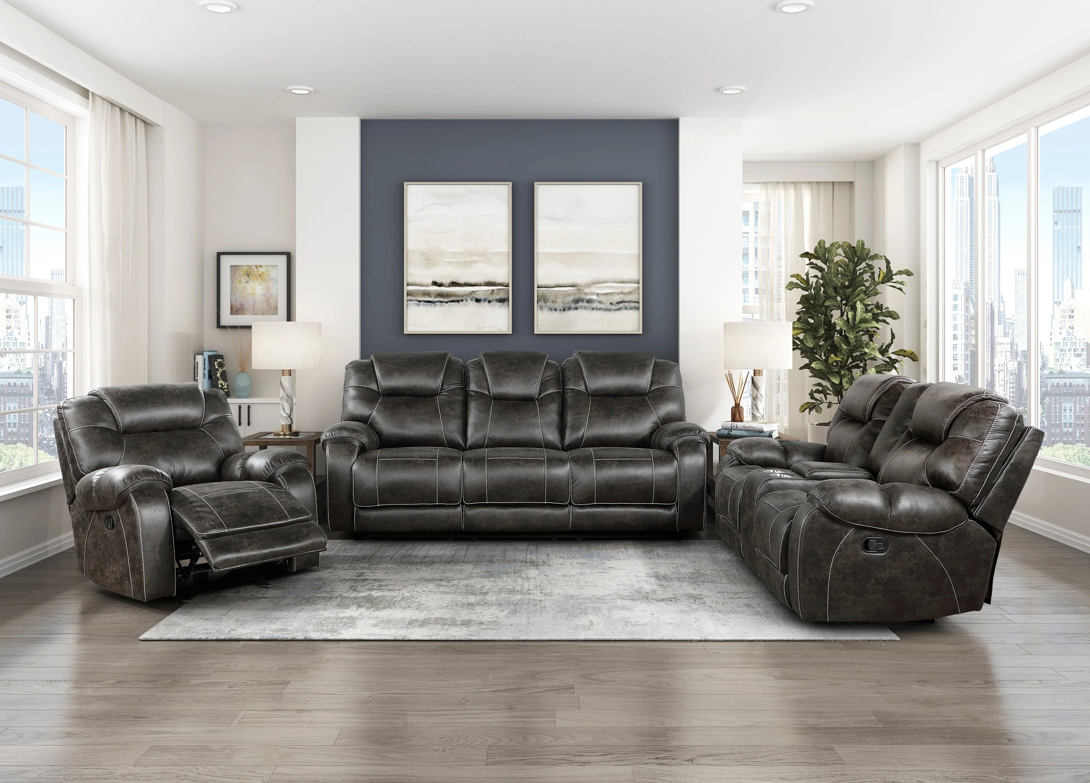 Gainesville Chocolate Microfiber Double Reclining Living Room Set