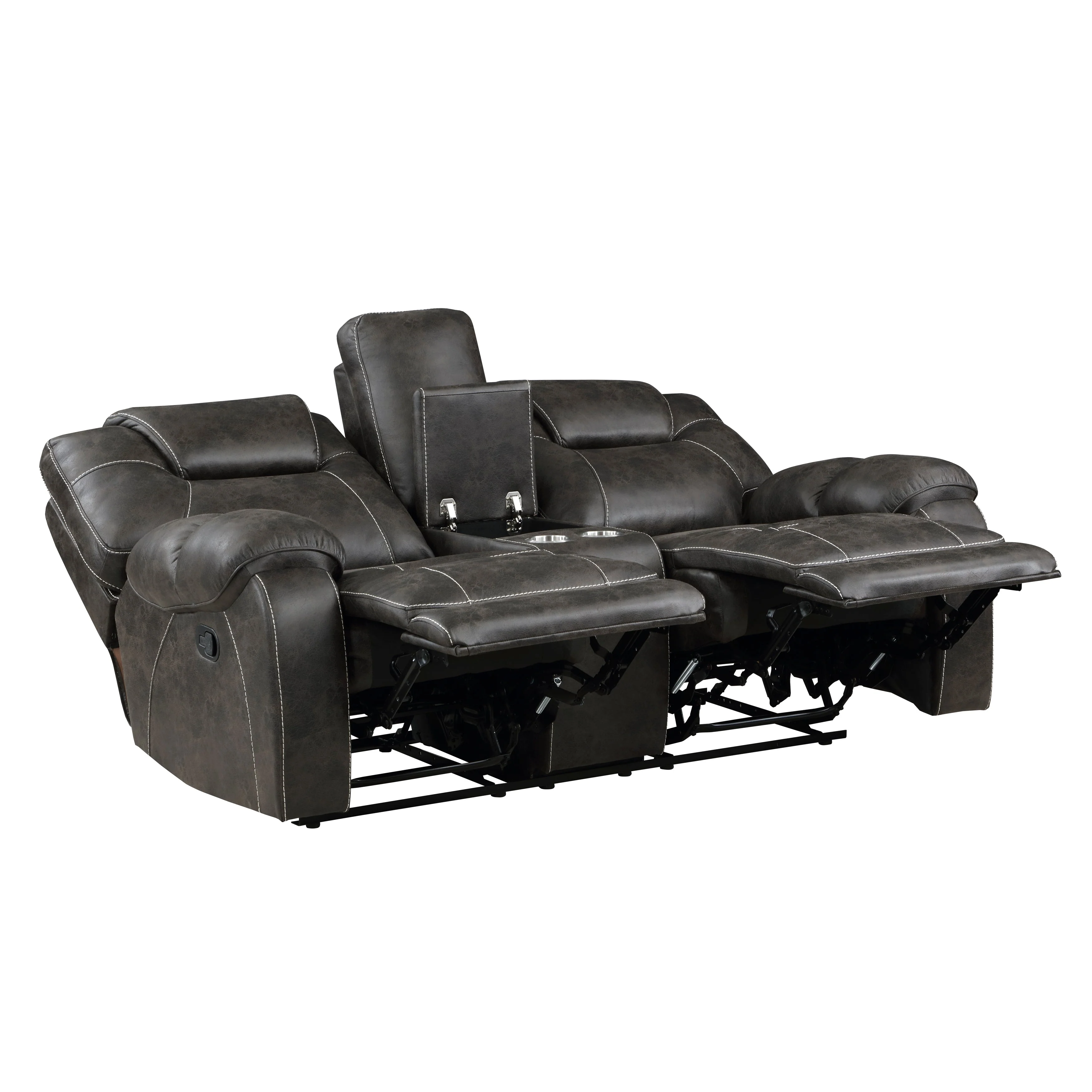 Gainesville Chocolate Microfiber Double Reclining Living Room Set - Image 9