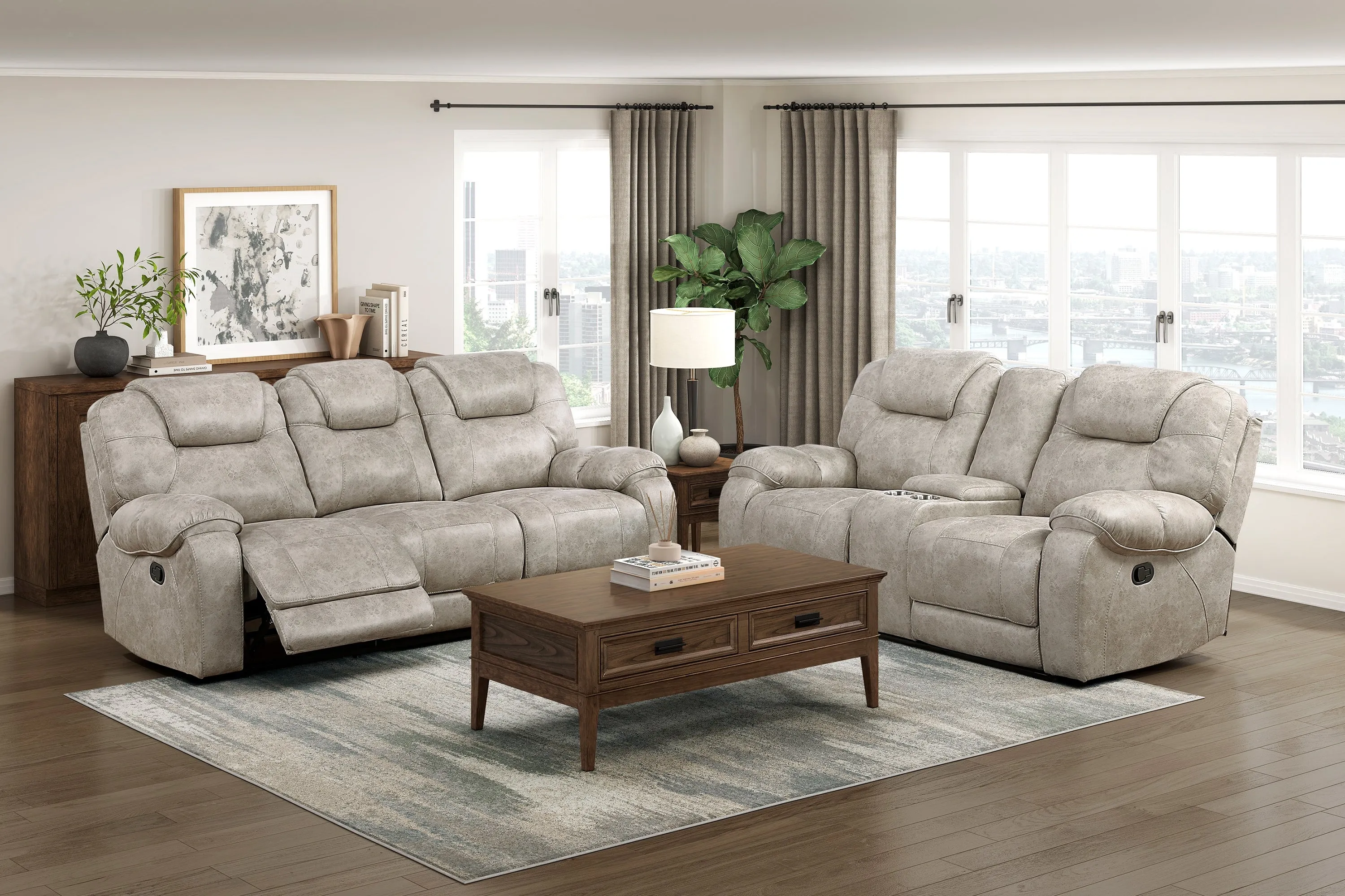 Gainesville Pewter Double Reclining Sofa and Loveseat