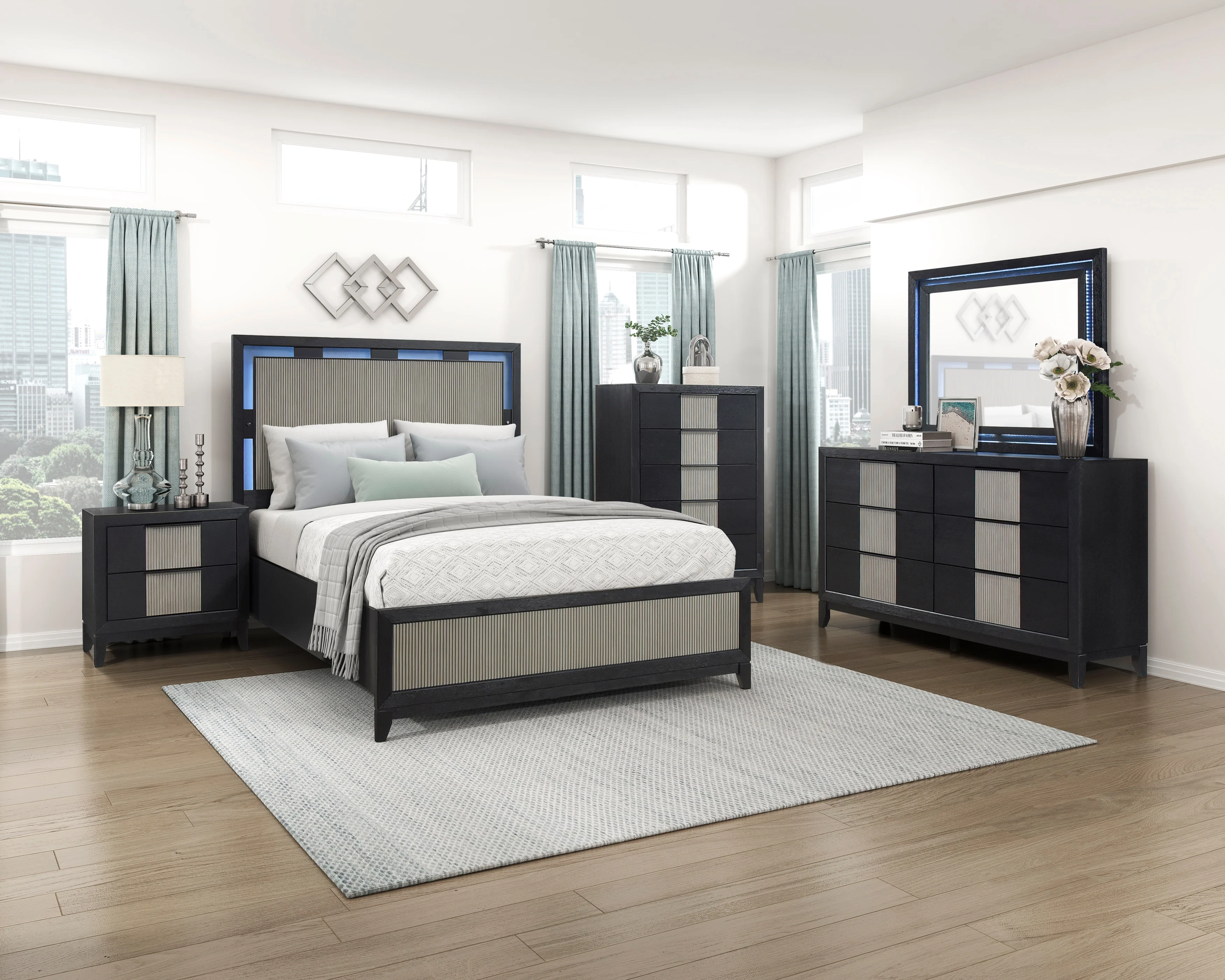 Garrison Charcoal & Gray Queen LED Panel Bed - Image 16