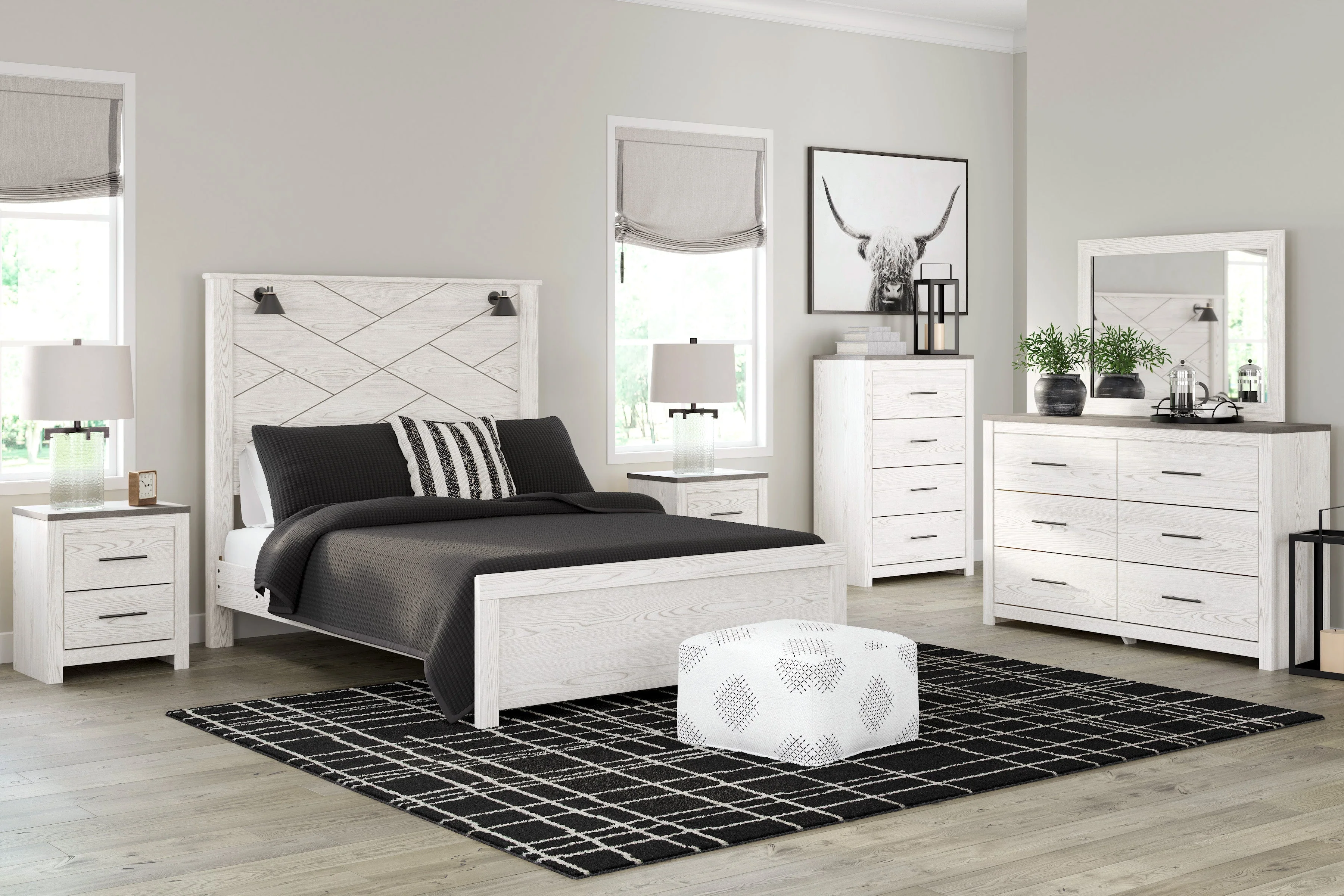 Gerridan White/Gray LED Panel Bedroom Set