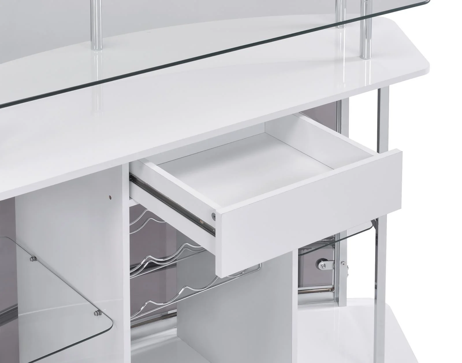Gideon Crescent Shaped Glass Top Bar Unit with Drawer - Image 4