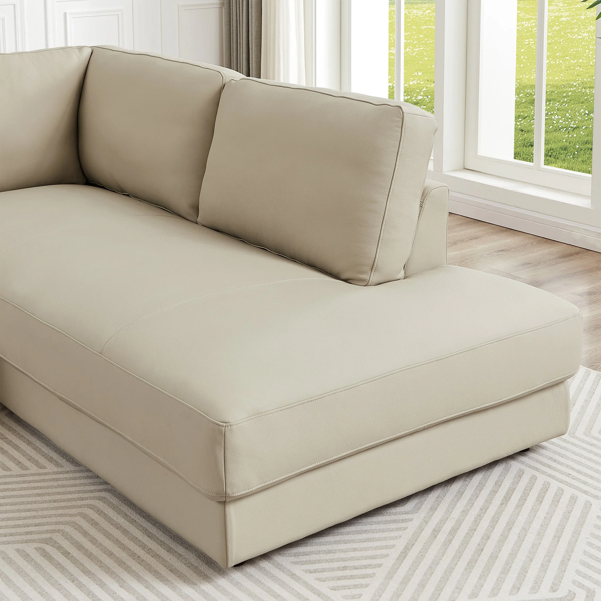Glander Cream Leather Sectional Sofa Right Facing - Image 4