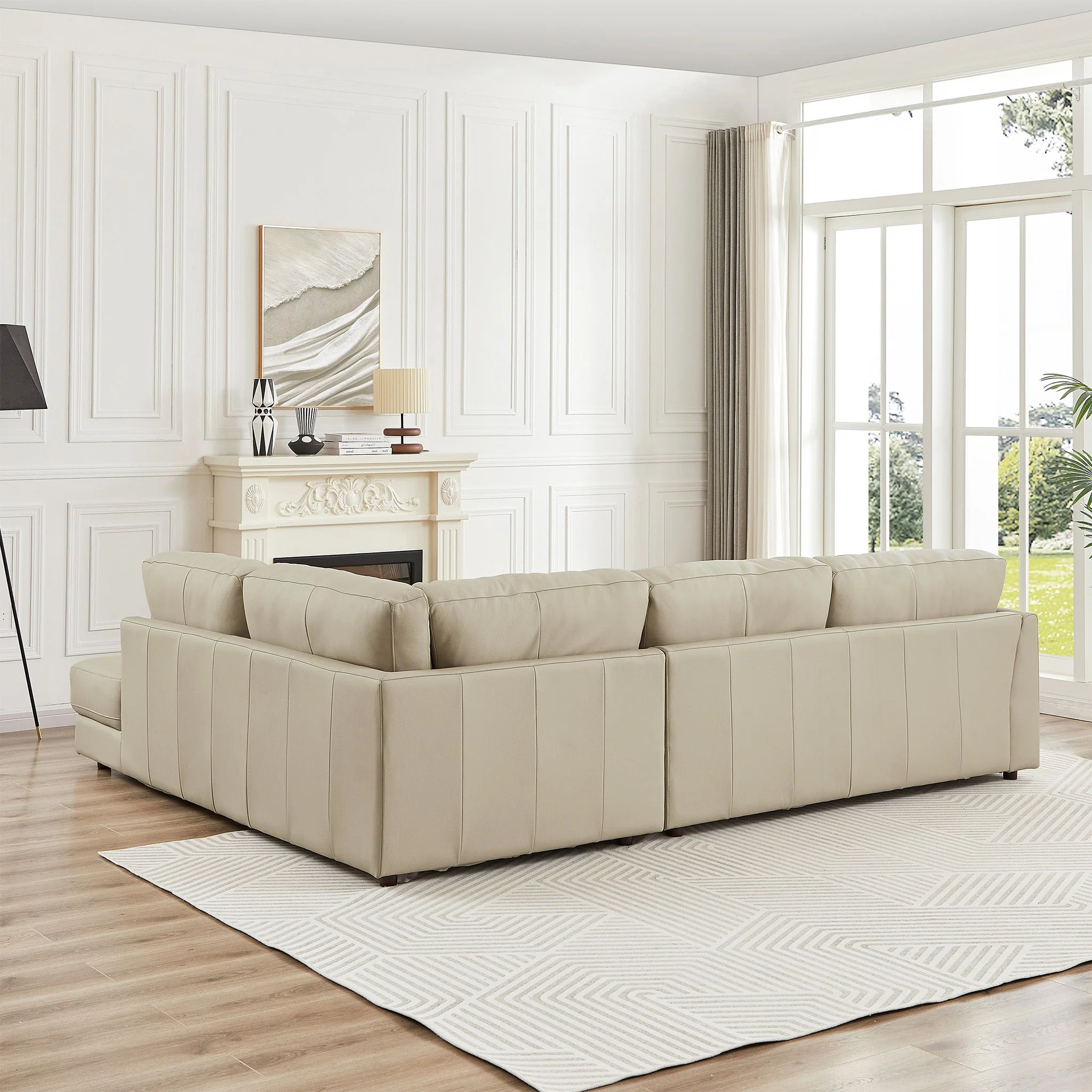 Glander Cream Leather Sectional Sofa Right Facing - Image 6