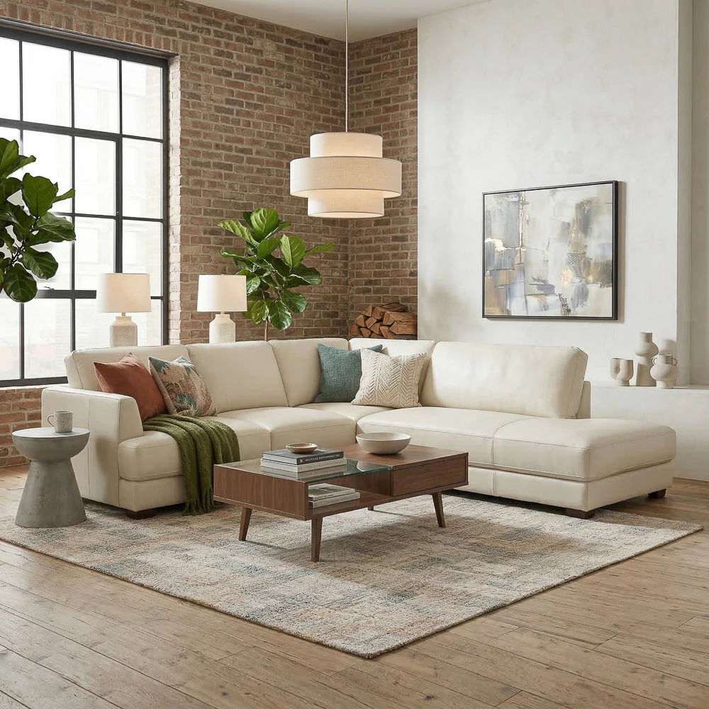 Glander Real Beige Leather Right-Facing Sectional - Image 2