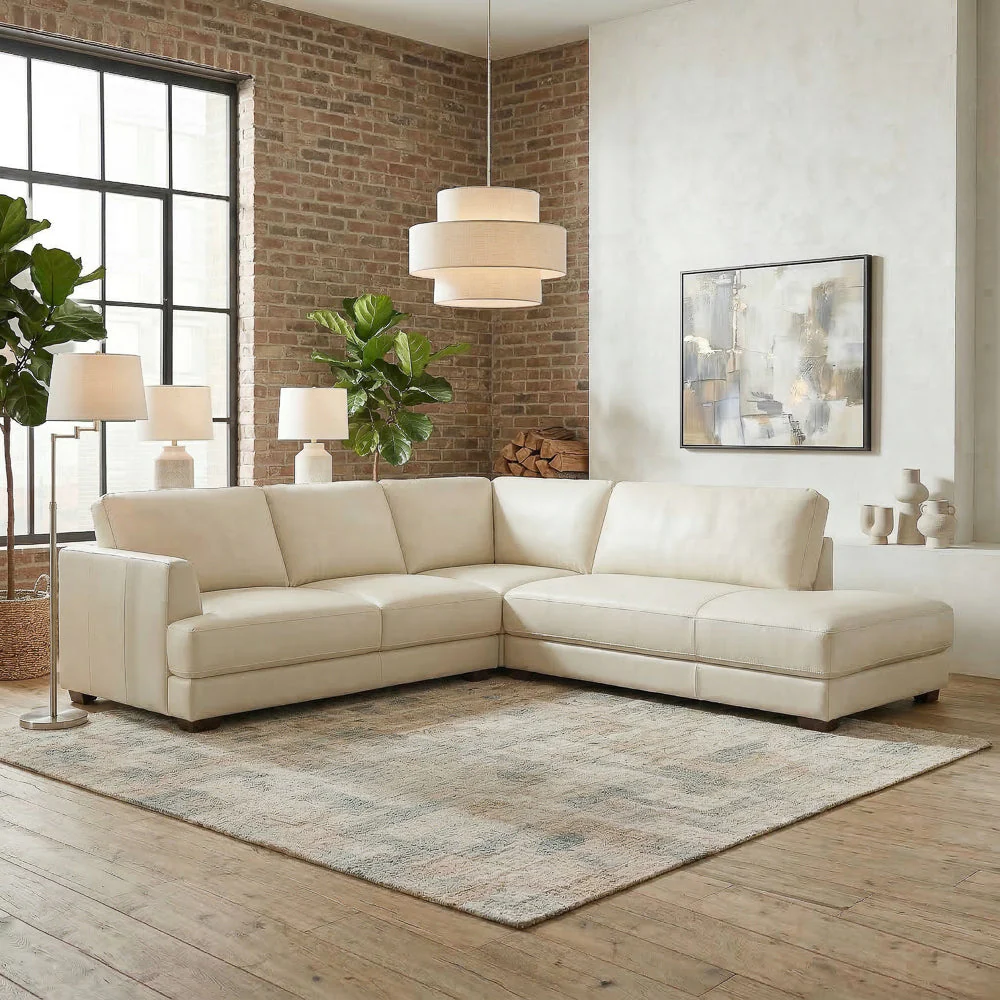Glander Real Beige Leather Right-Facing Sectional - Image 3