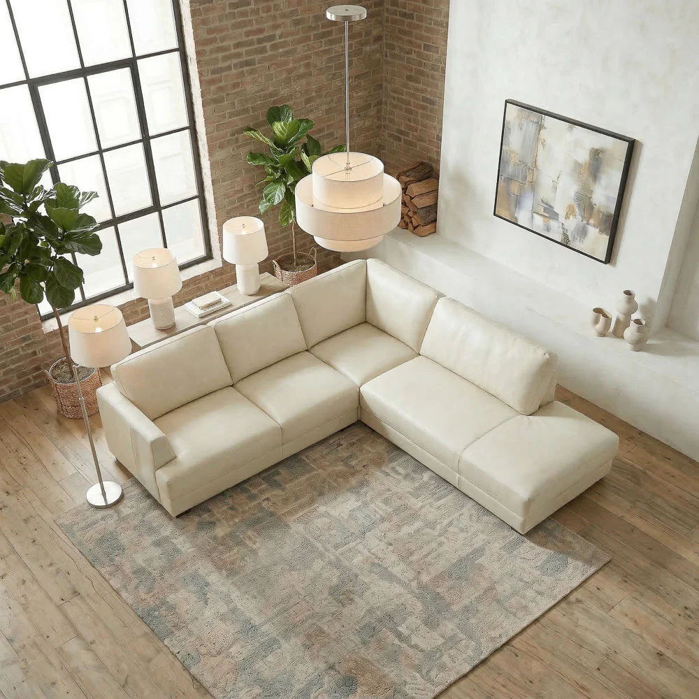 Glander Real Beige Leather Right-Facing Sectional - Image 4