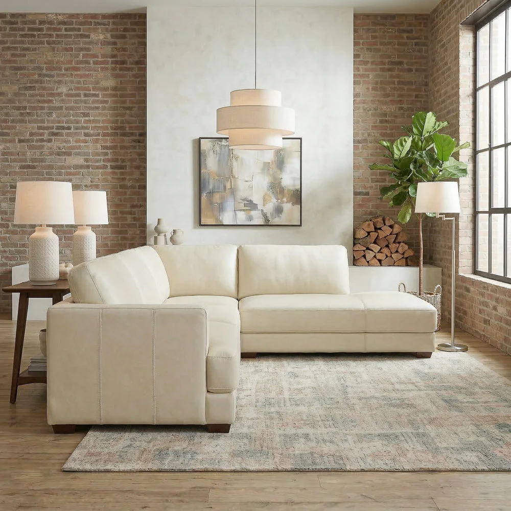 Glander Real Beige Leather Right-Facing Sectional - Image 5