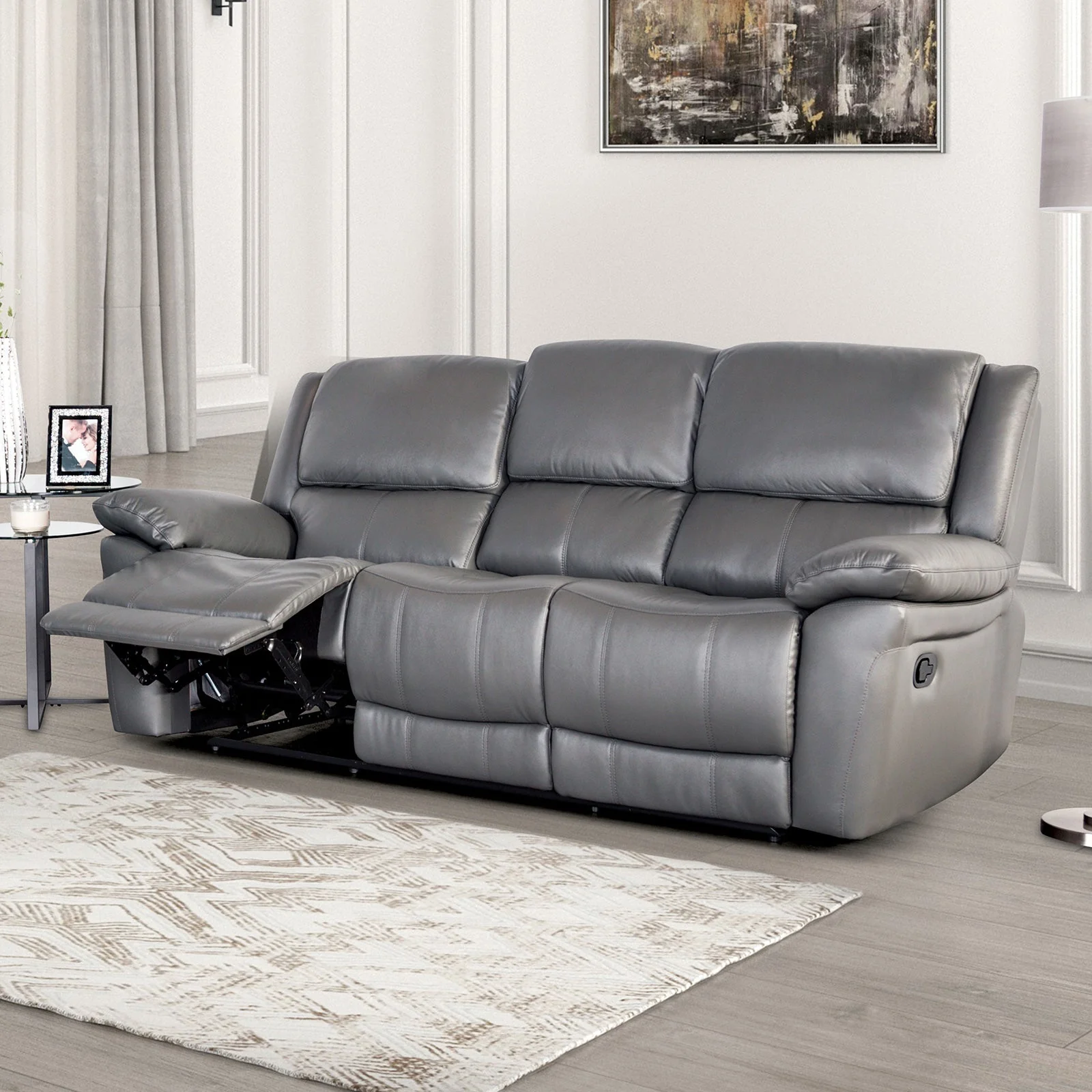 Glarus Dark Gray Leather Match Reclining Living Room Set - Image 2