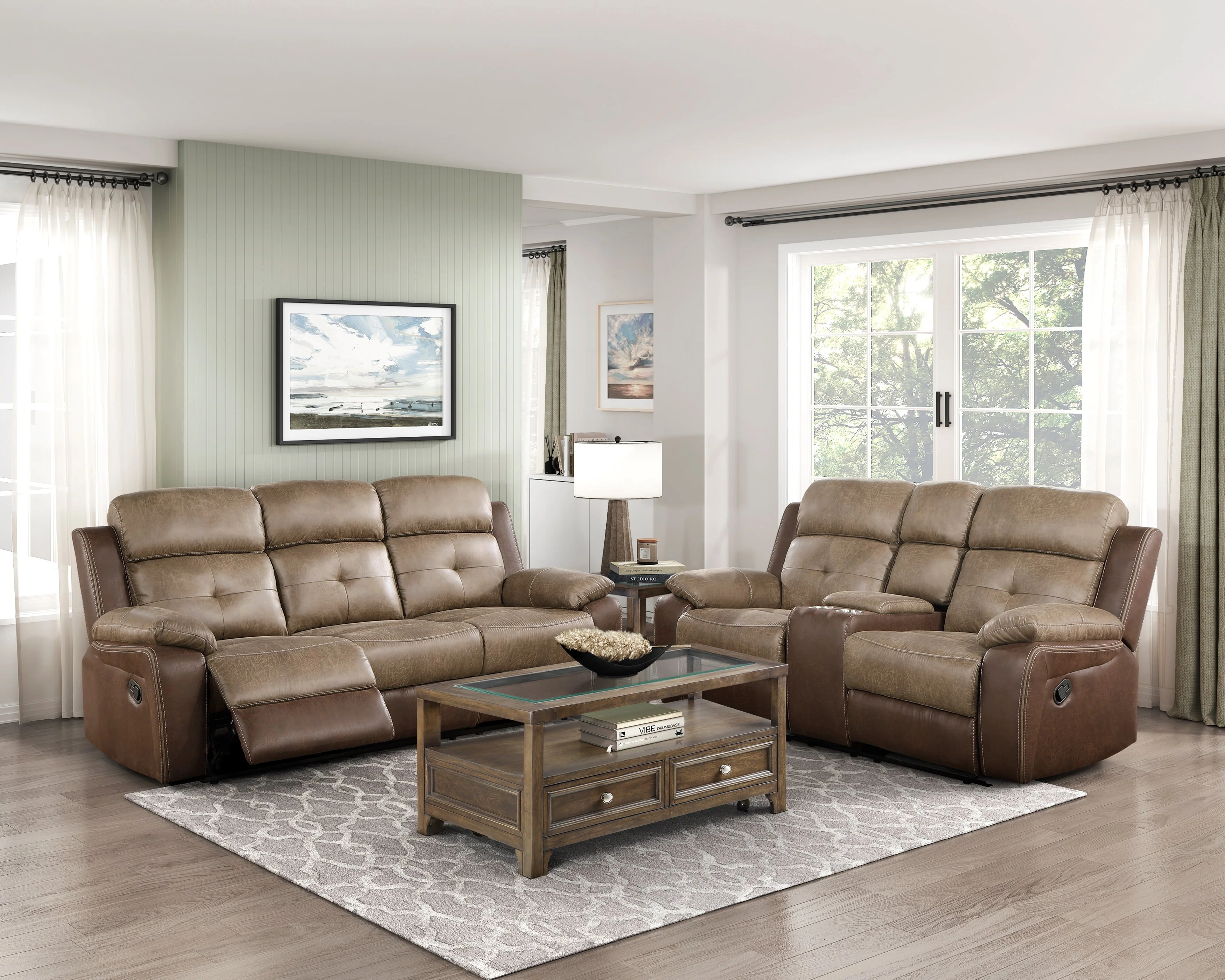Glendale Brown Microfiber Double Reclining Living Room Set - Image 2