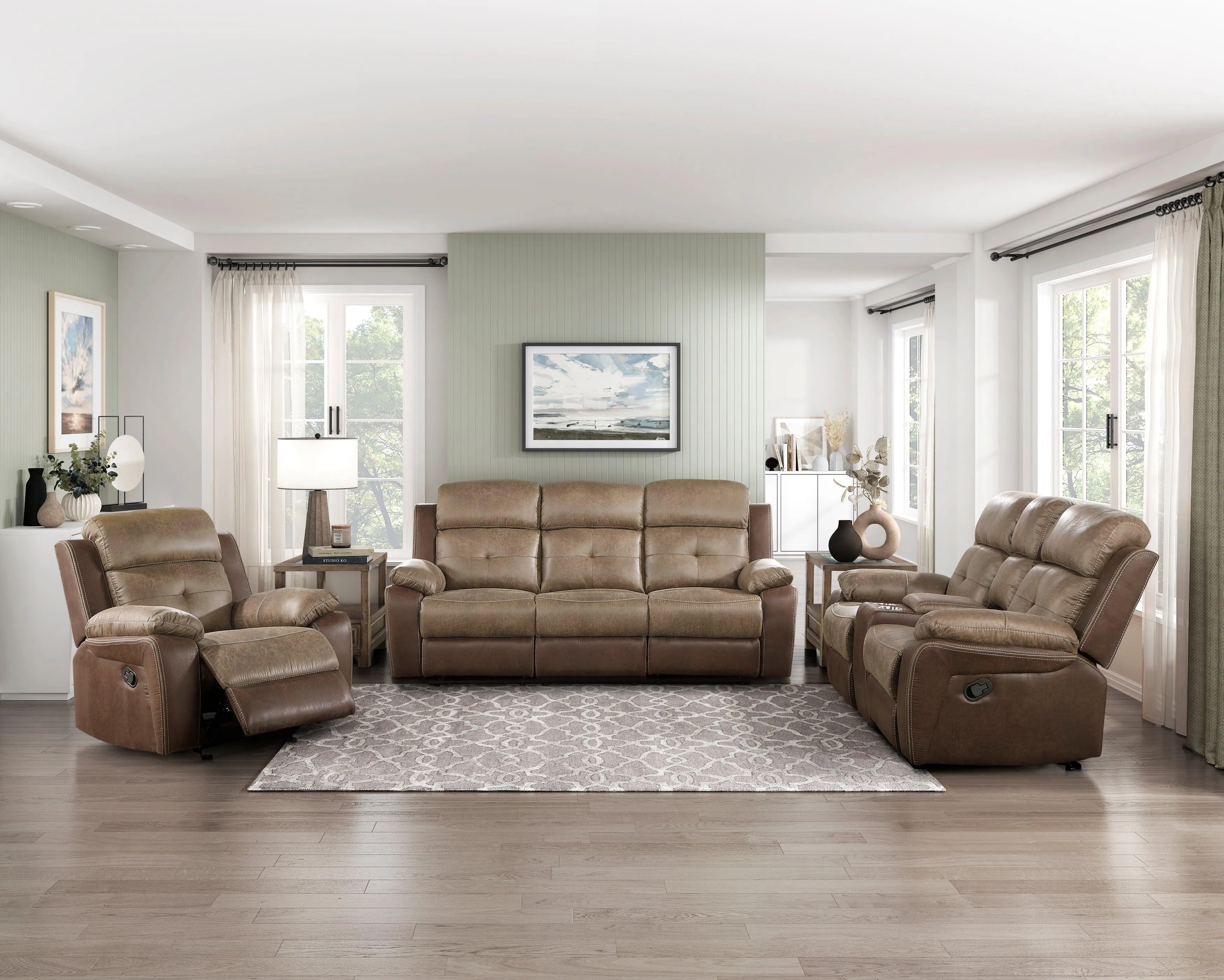 Glendale Brown Microfiber Double Reclining Sofa - Image 2