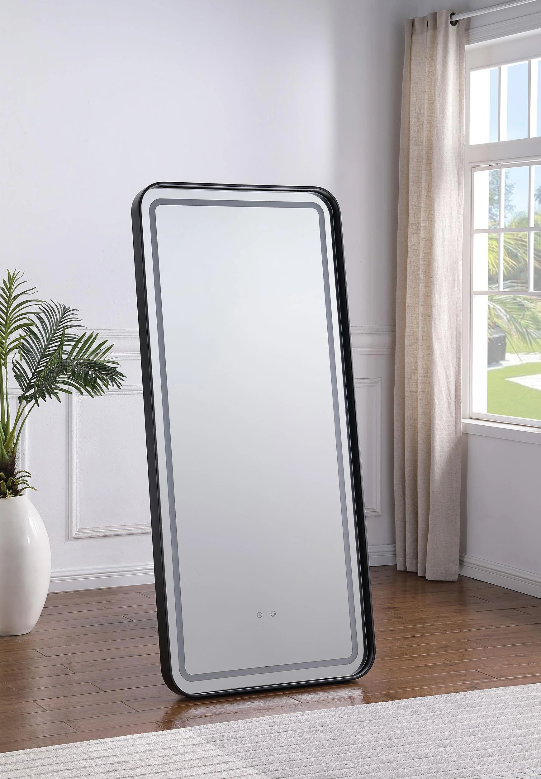 Glendora Black LED Standing Mirror with Bluetooth Speaker - Image 2