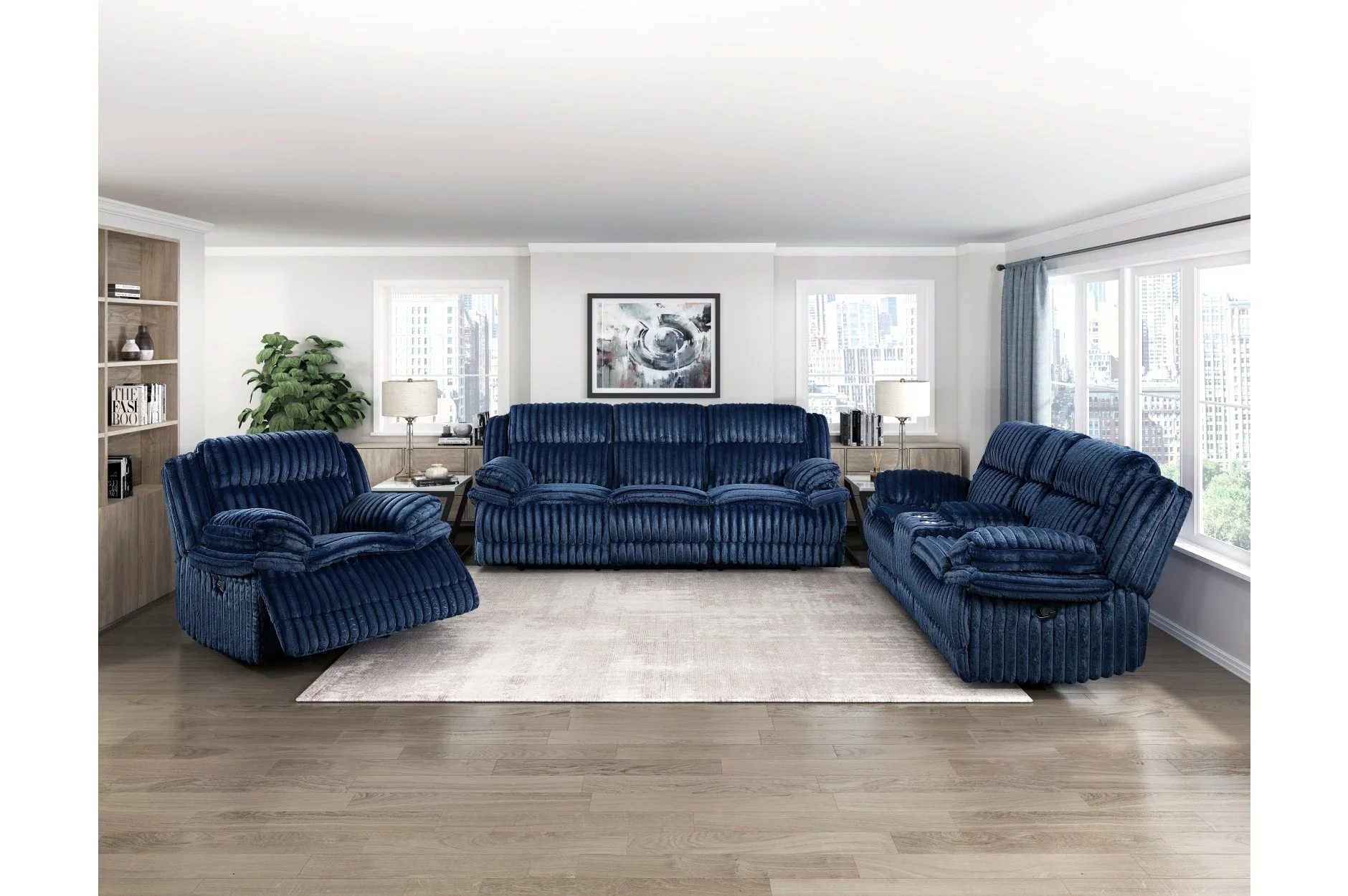 Goodland Blue Double Reclining Loveseat with Center Console - Image 9