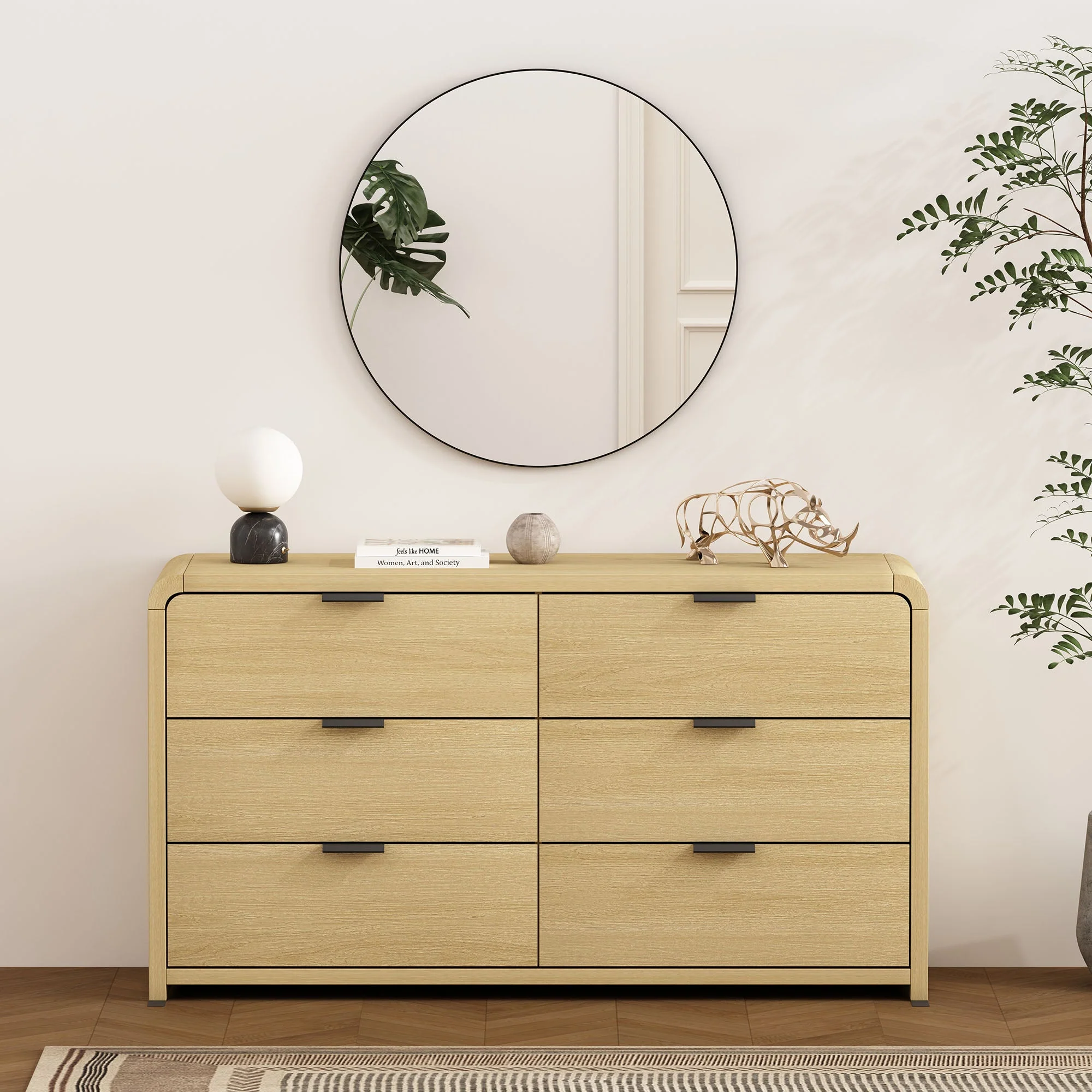 Grace 60" Double Dresser in Natural Oak and Black - Image 2