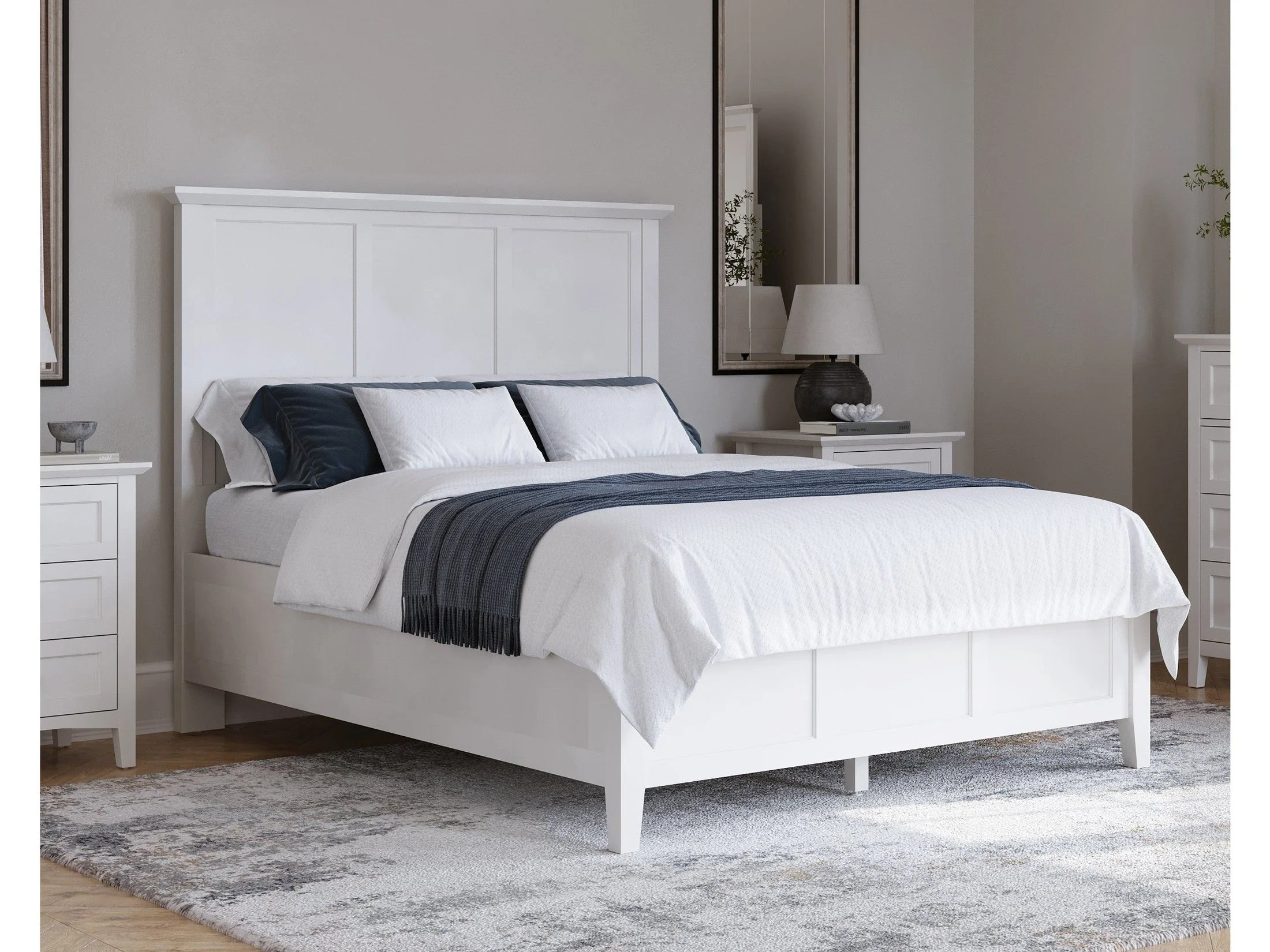 Grace Three California King Panel Bed in Snowfall White