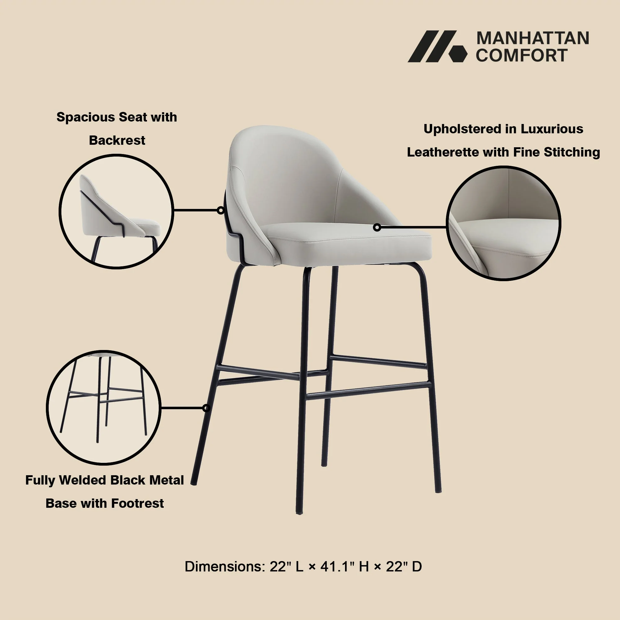 Gracie Barstool in Stone and Black - Image 4