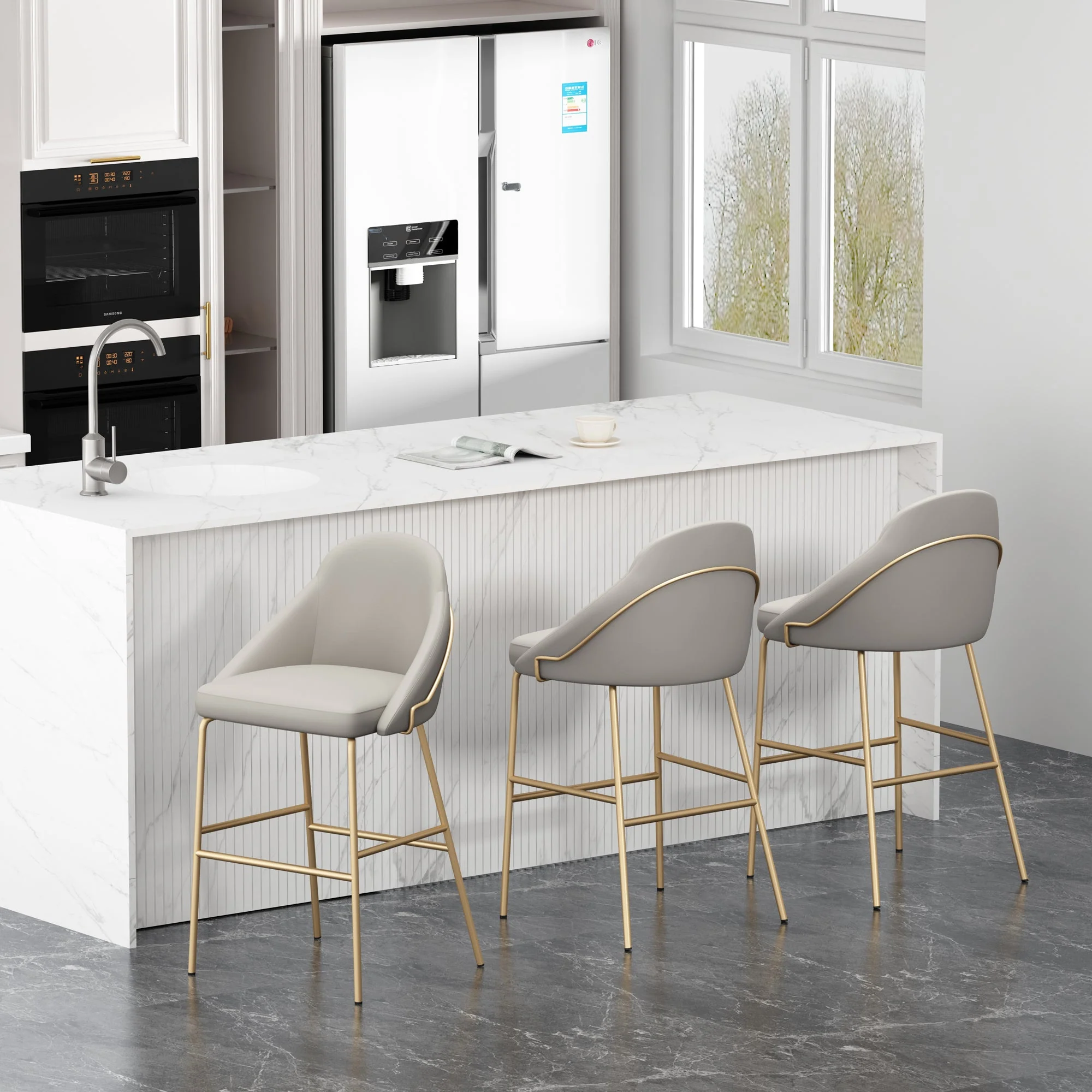 Gracie Barstool in Stone and Gold (set of 3) - Image 2